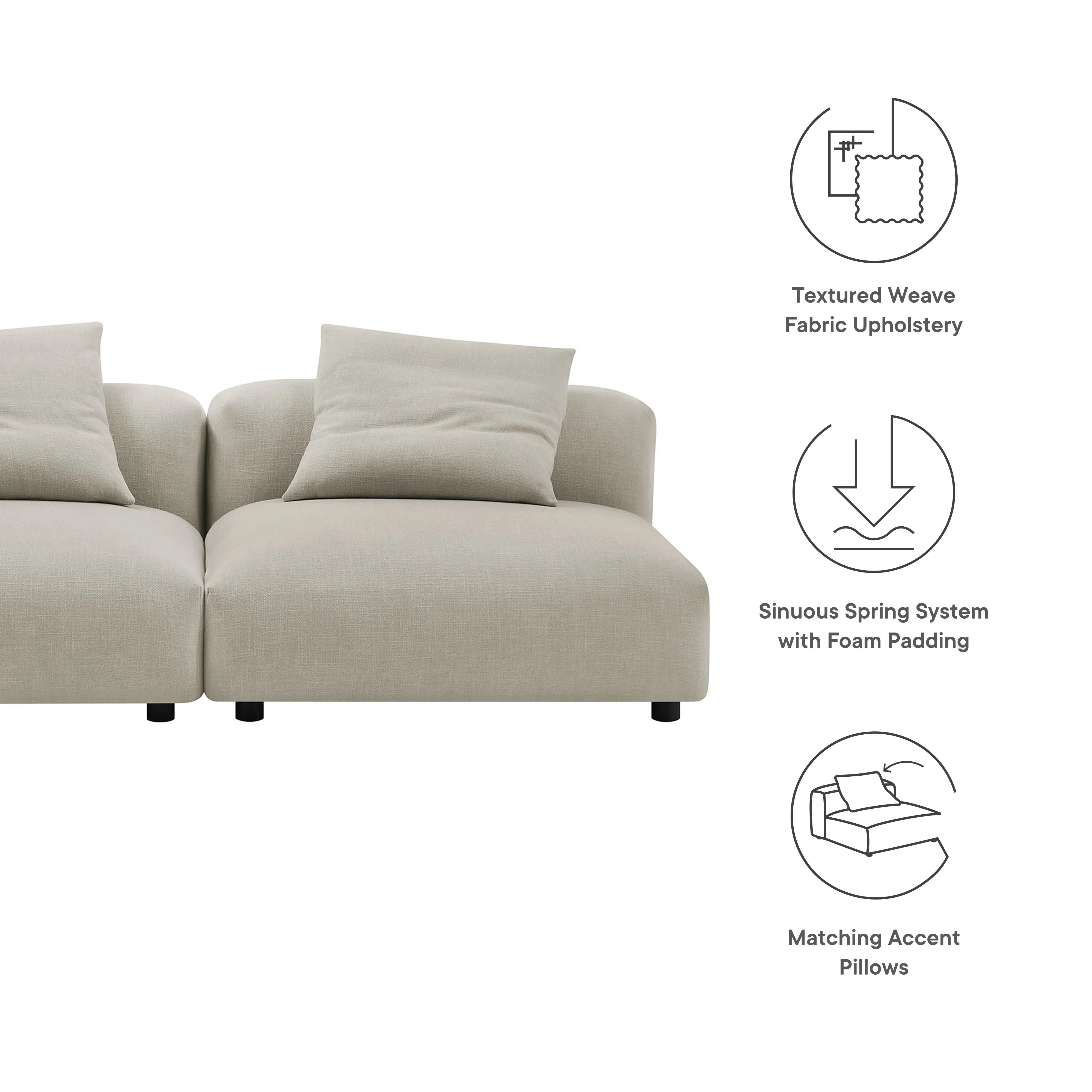 Solace 2-Piece Modular Upholstered Fabric Sofa