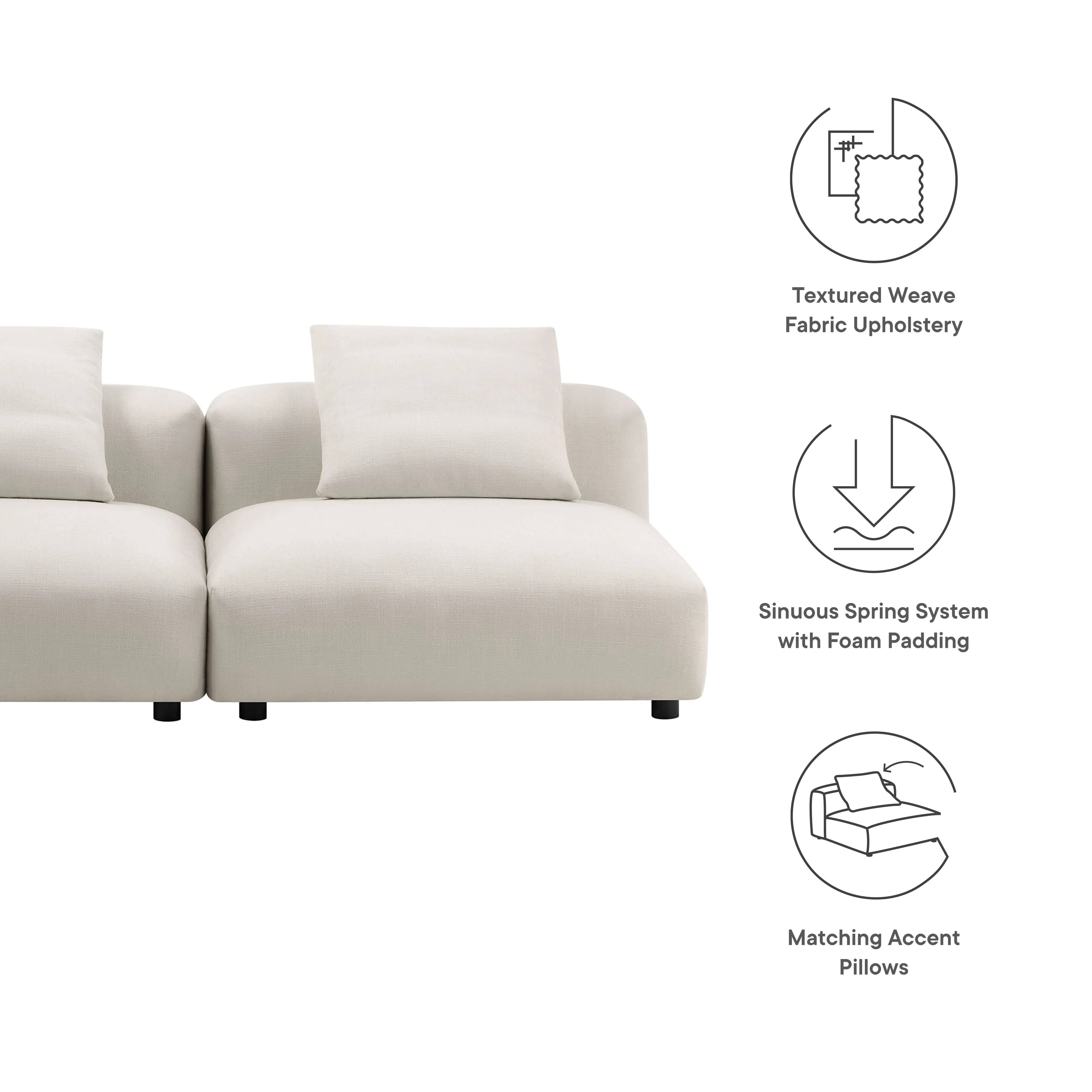 Solace 2-Piece Modular Upholstered Fabric Sofa