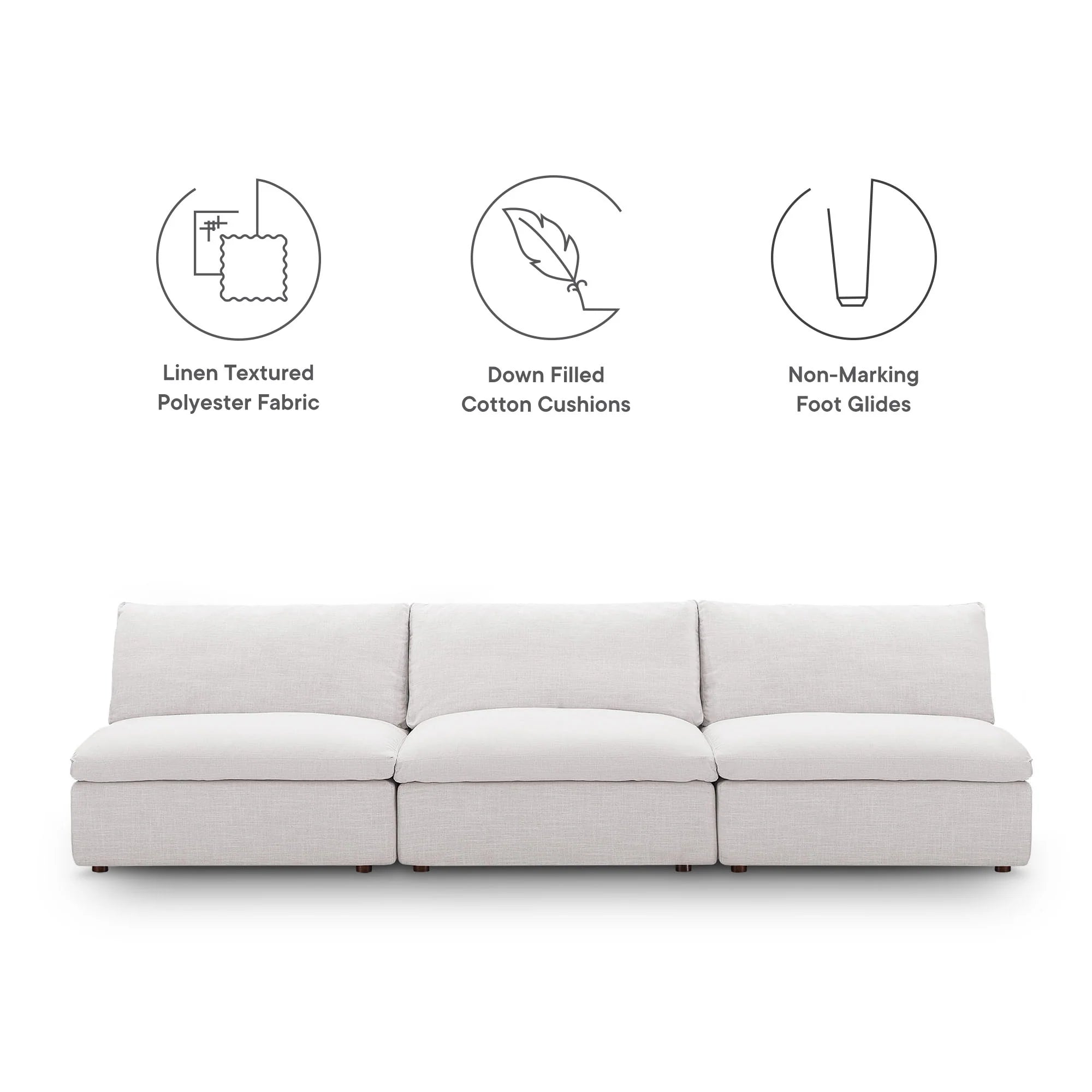 Commix Down Filled Overstuffed 3-Piece Armless Sectional Sofa