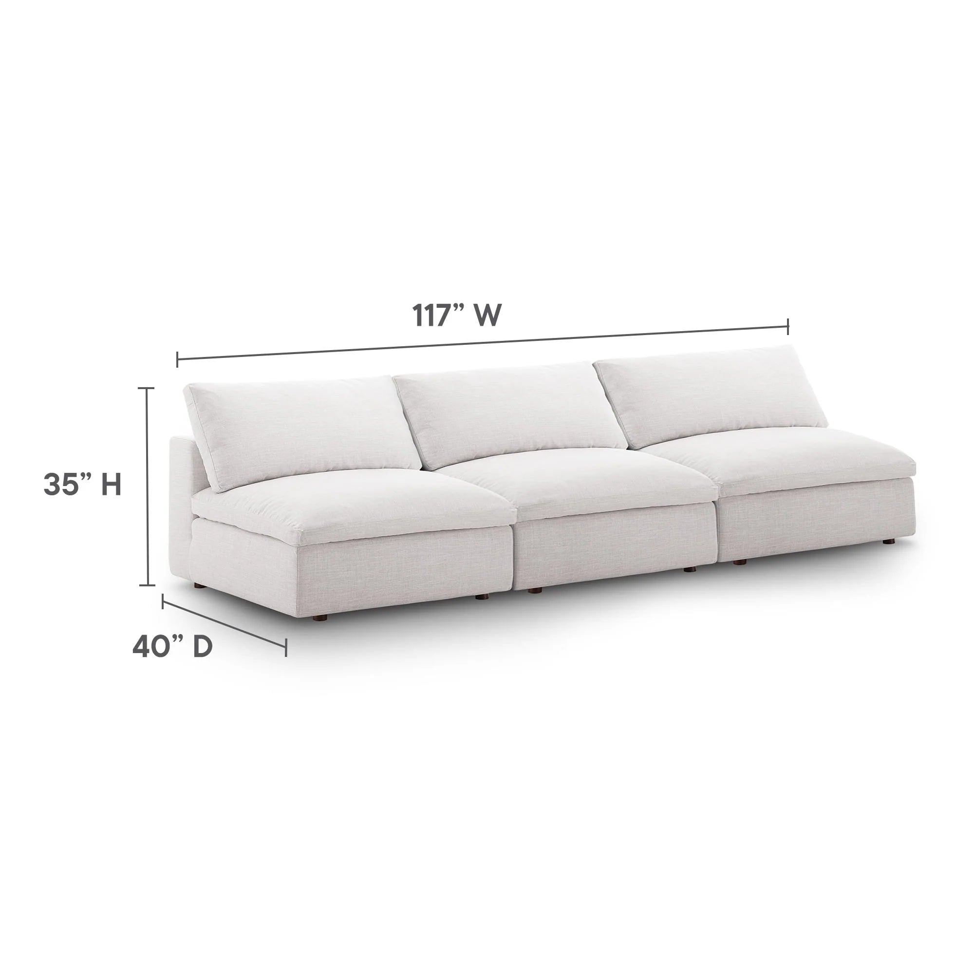 Commix Down Filled Overstuffed 3-Piece Armless Sectional Sofa