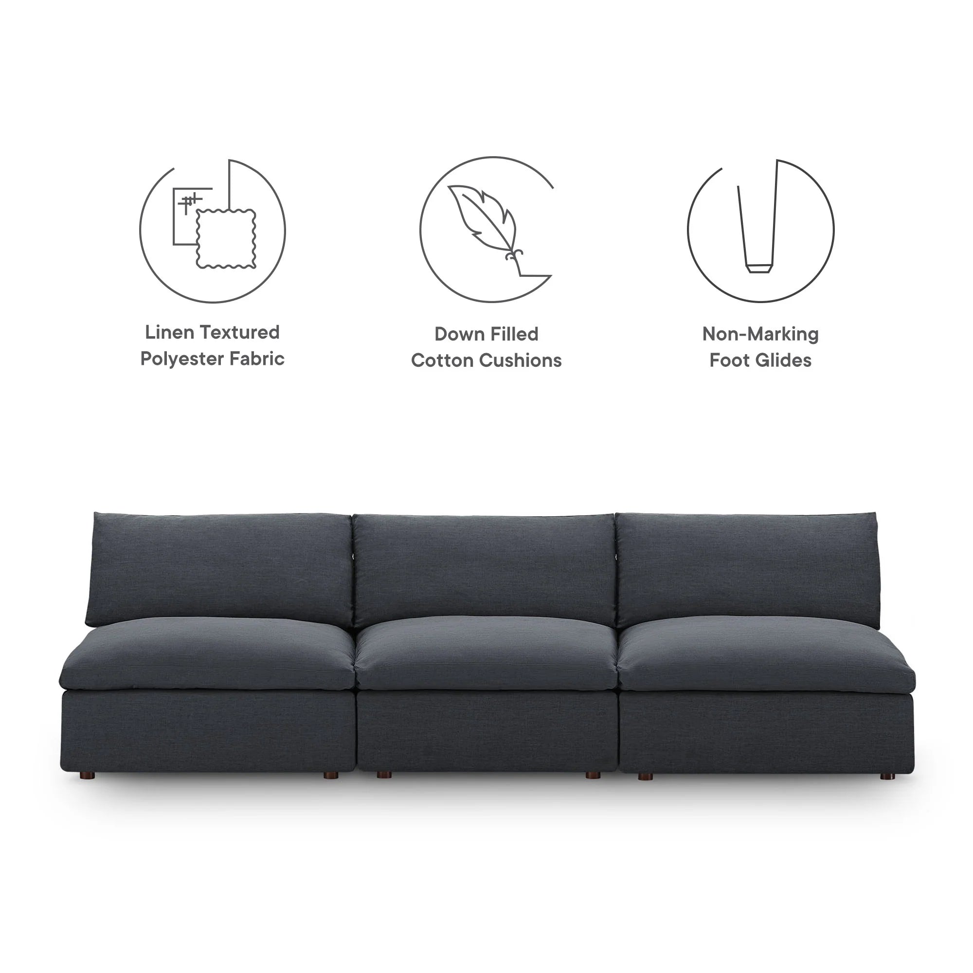 Commix Down Filled Overstuffed 3-Piece Armless Sectional Sofa