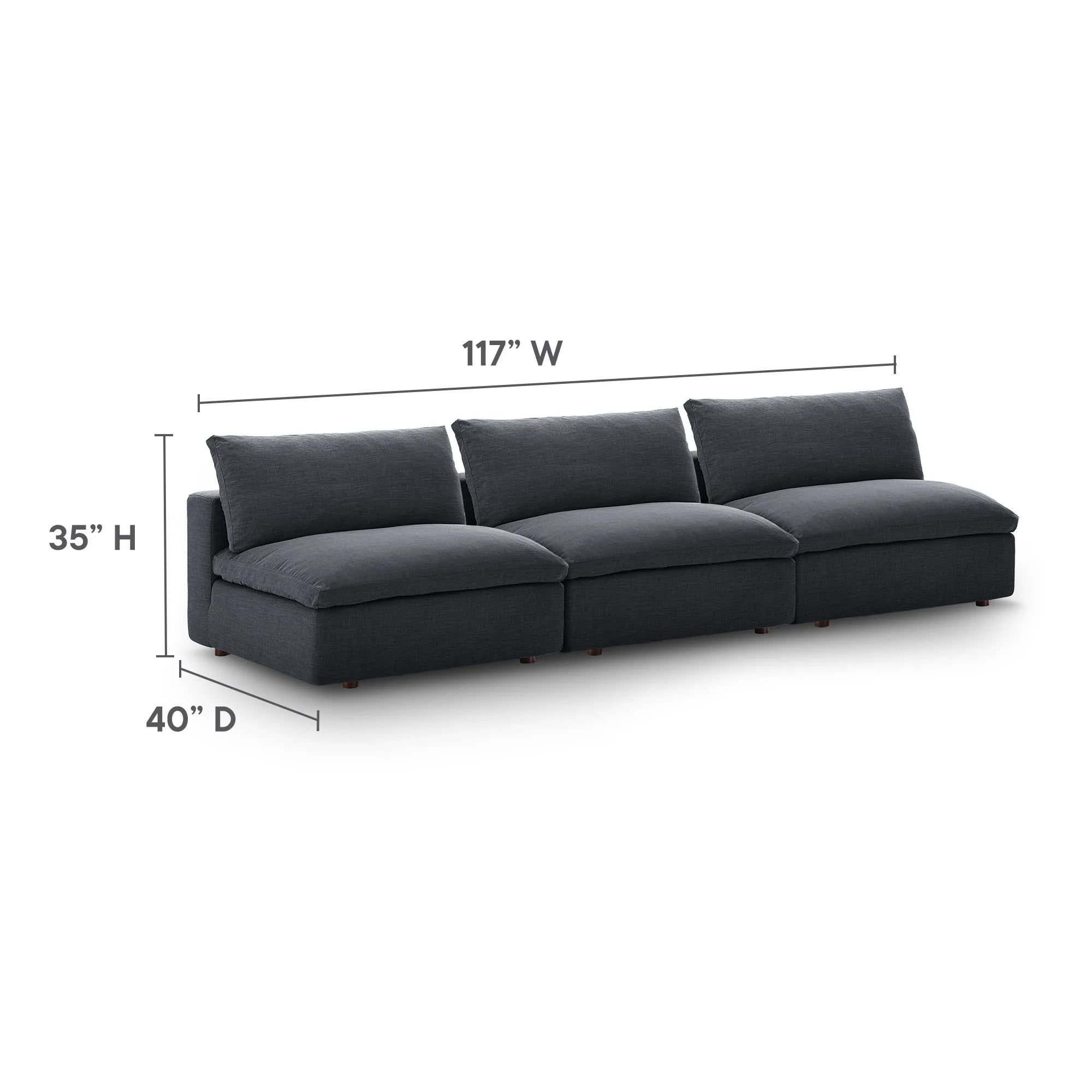 Commix Down Filled Overstuffed 3-Piece Armless Sectional Sofa