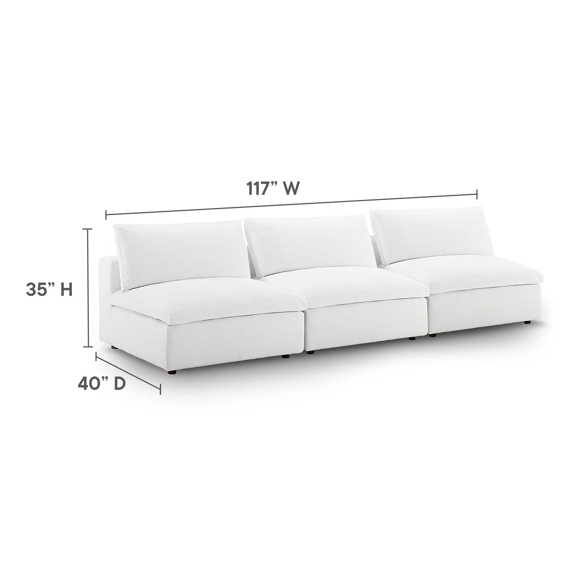 Commix Down Filled Overstuffed 3-Piece Armless Sectional Sofa