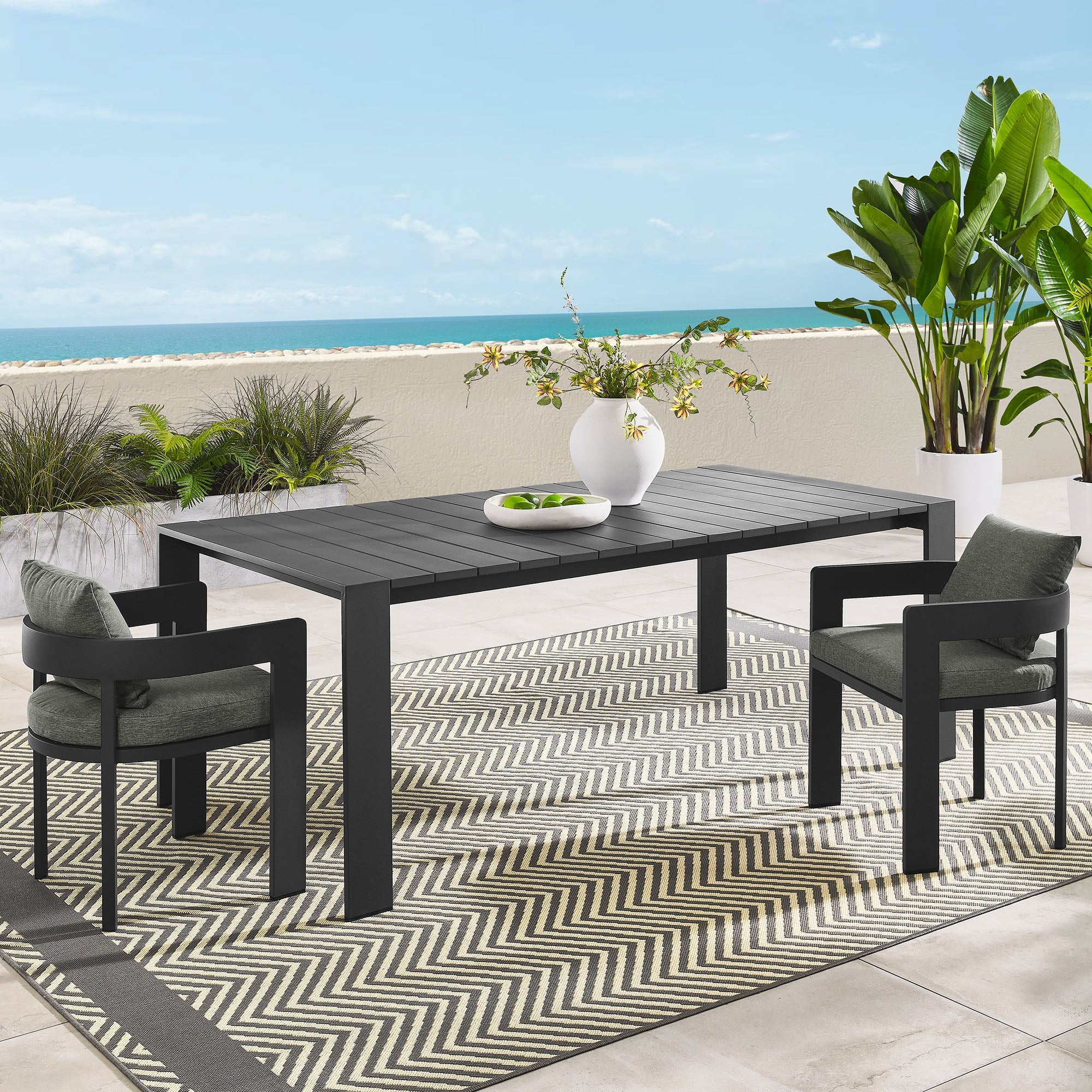 Table à manger rectangulaire en aluminium pour patio extérieur Tahoe en gris 