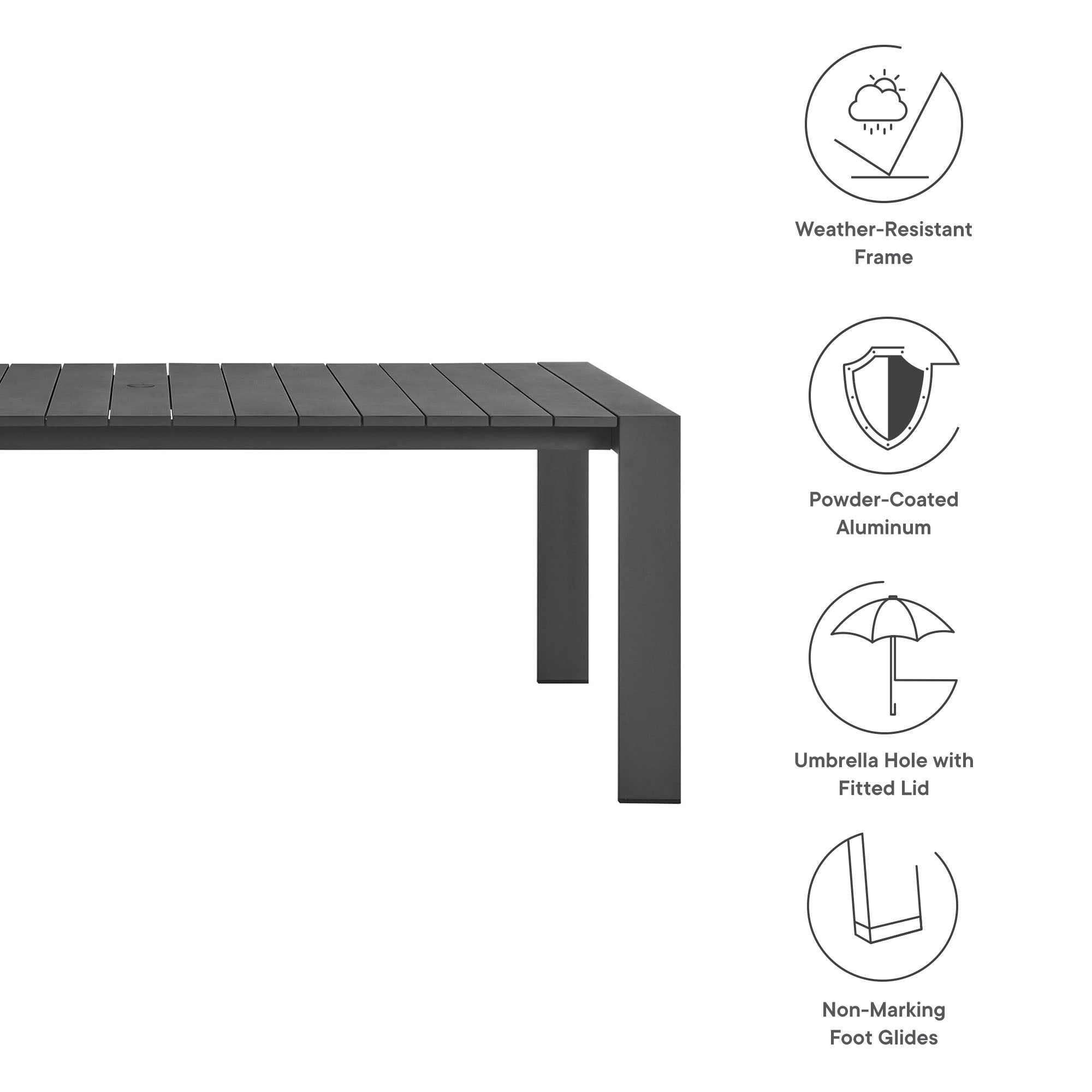 Tahoe Rectangular Outdoor Patio Aluminum Dining Table in Gray