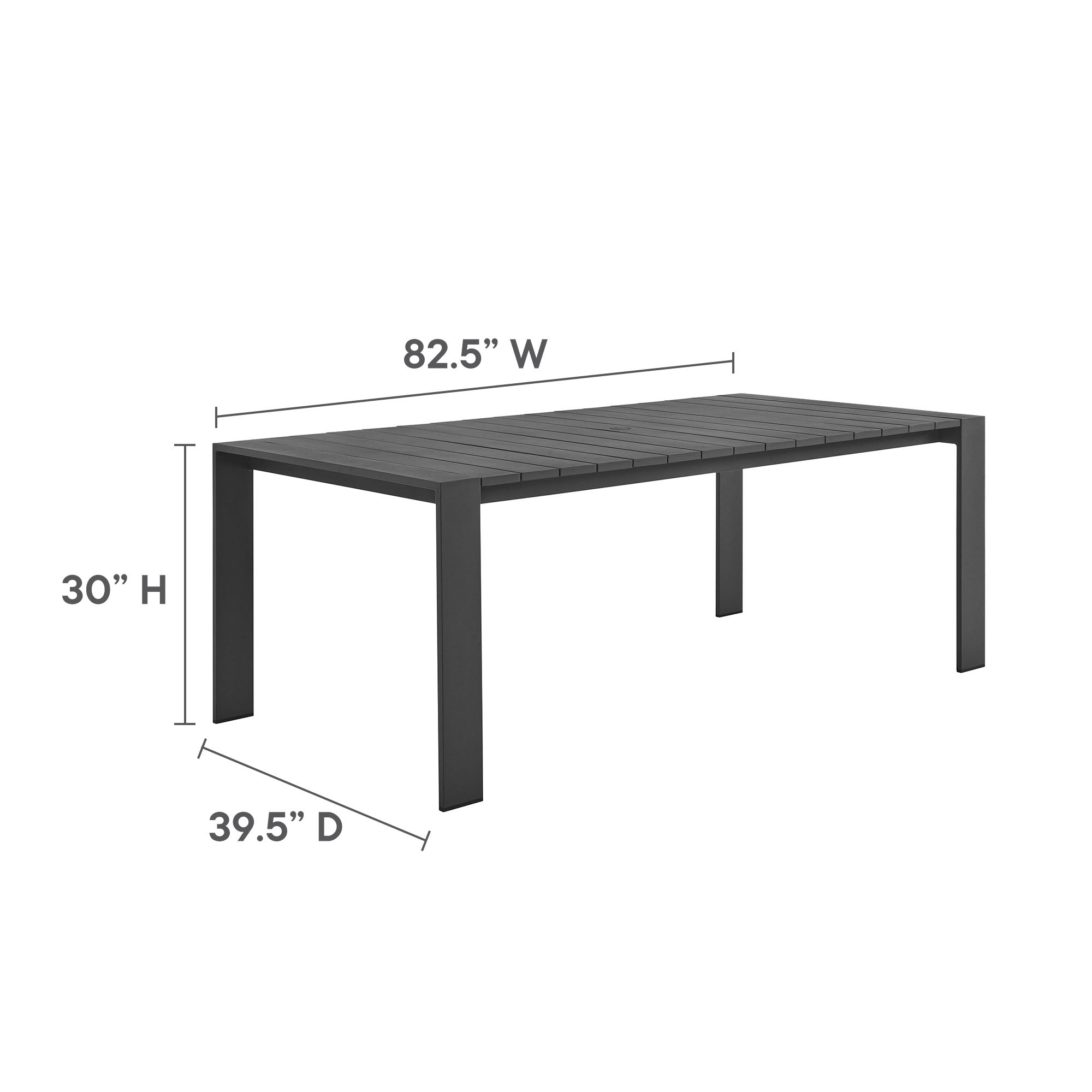 Tahoe Rectangular Outdoor Patio Aluminum Dining Table in Gray