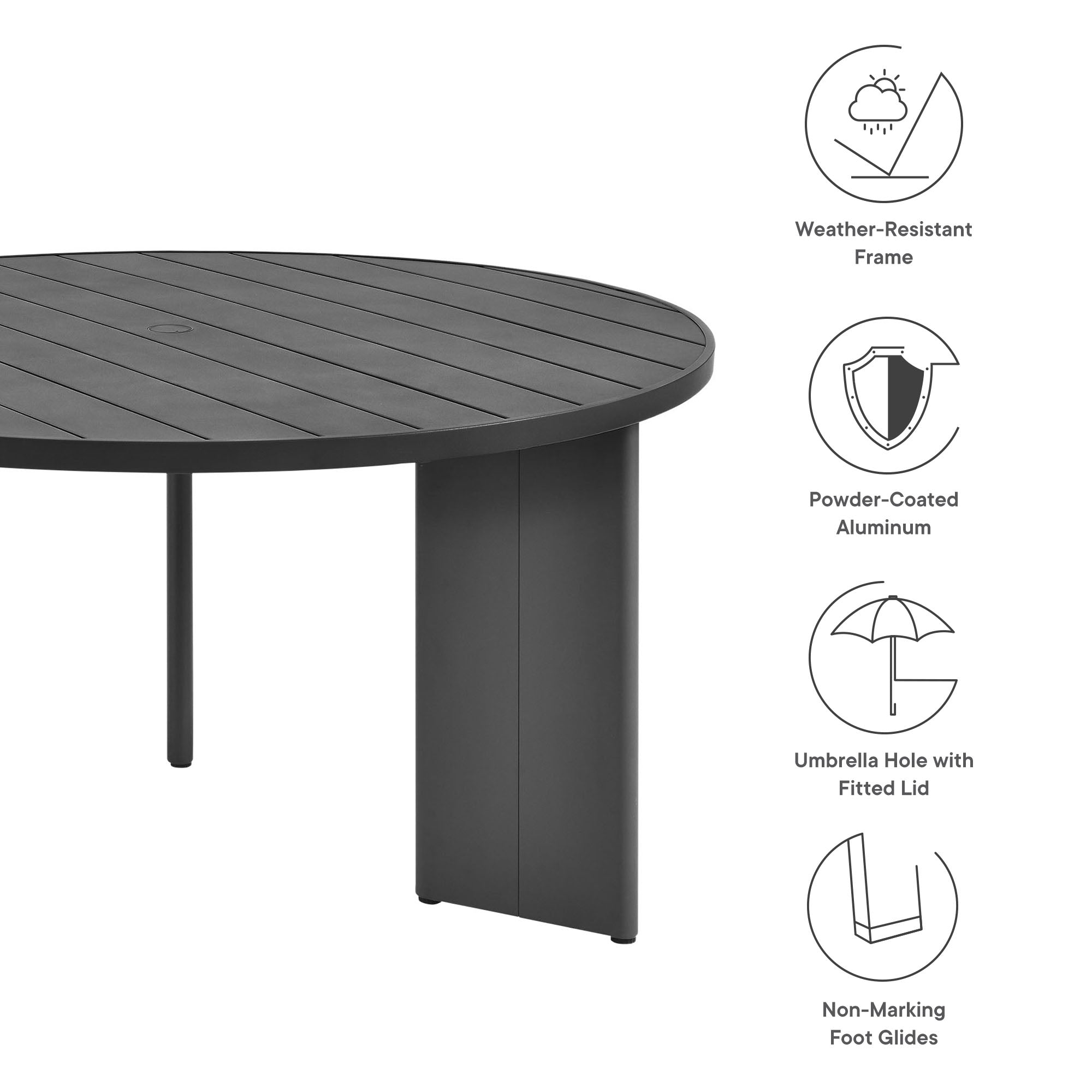 Tahoe Round Outdoor Patio Aluminum Dining Table in Gray