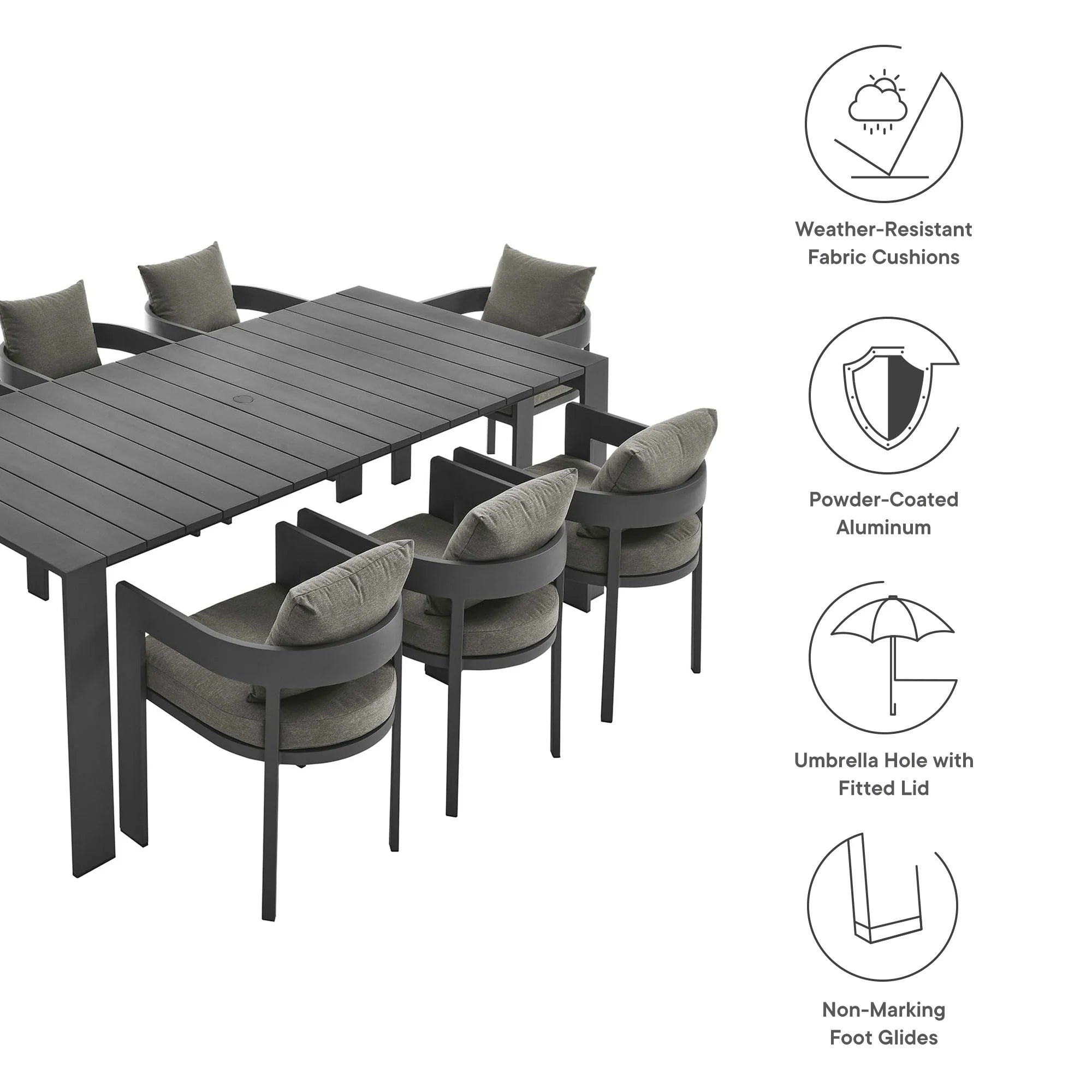 Ensemble de salle à manger d'extérieur en aluminium Tahoe 9 pièces 