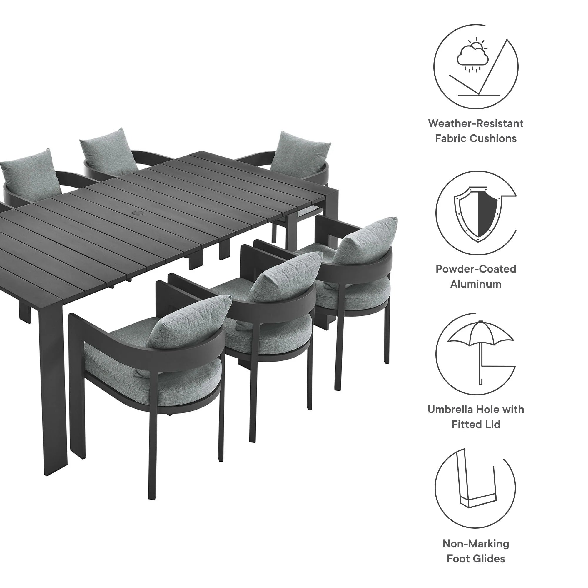 Ensemble de salle à manger d'extérieur en aluminium Tahoe 9 pièces 
