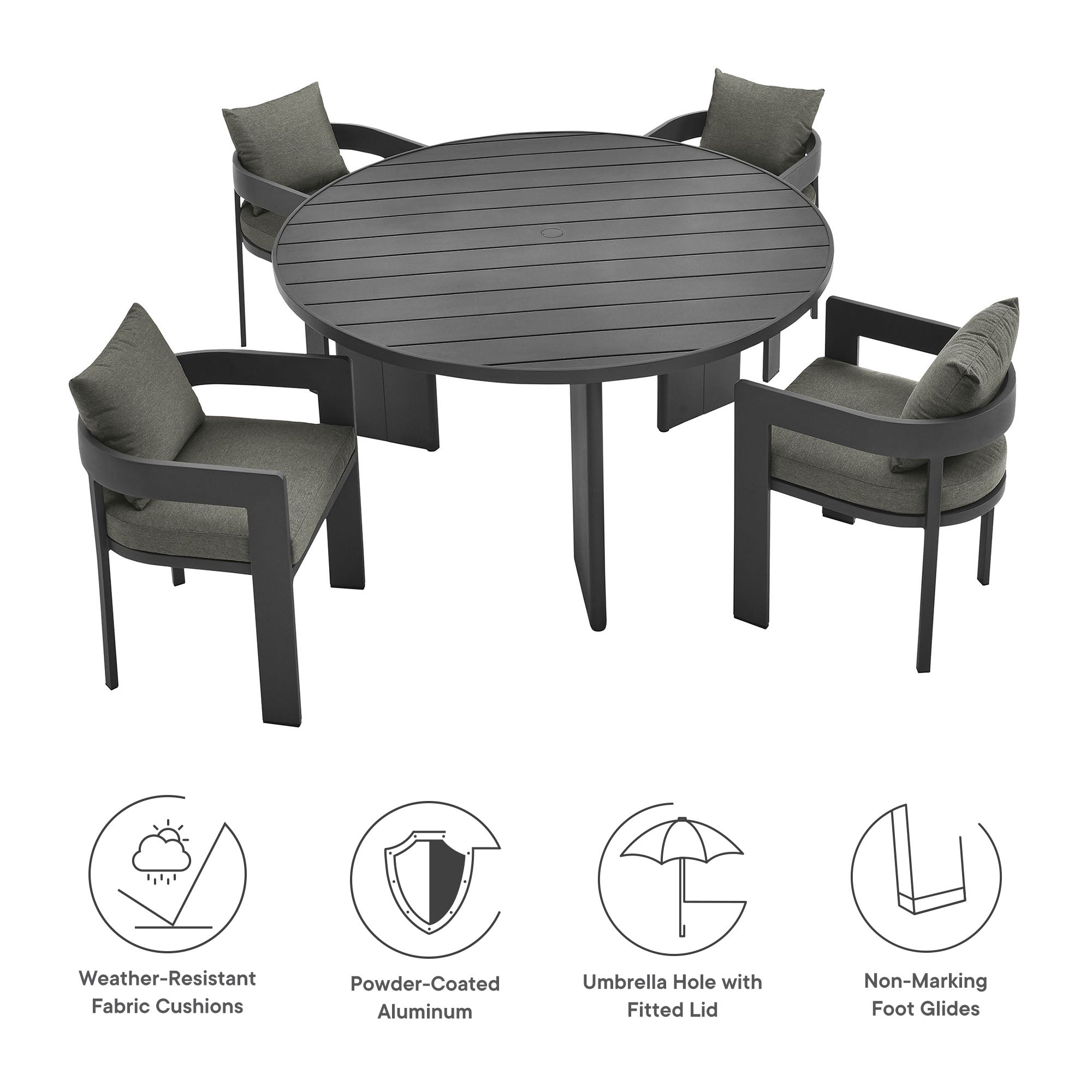 Tahoe 5-Piece Outdoor Patio Aluminum Dining Set