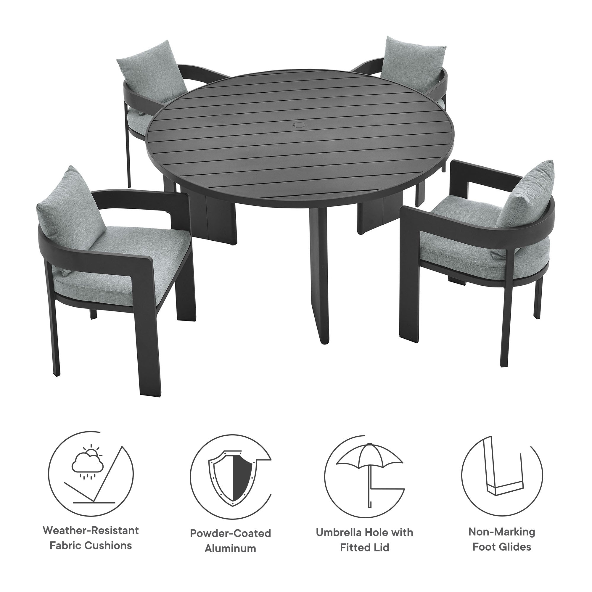 Tahoe 5-Piece Outdoor Patio Aluminum Dining Set