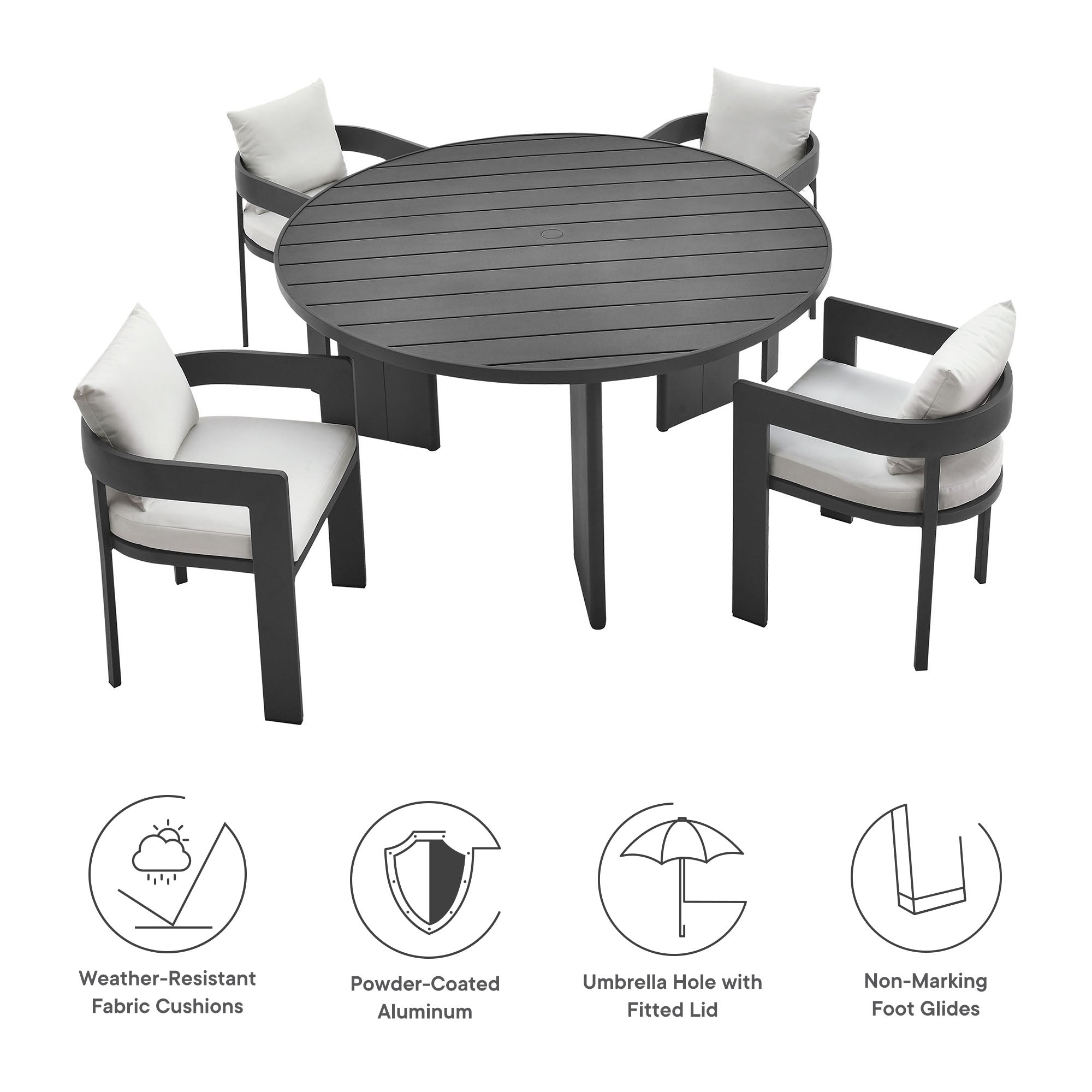 Tahoe 5-Piece Outdoor Patio Aluminum Dining Set