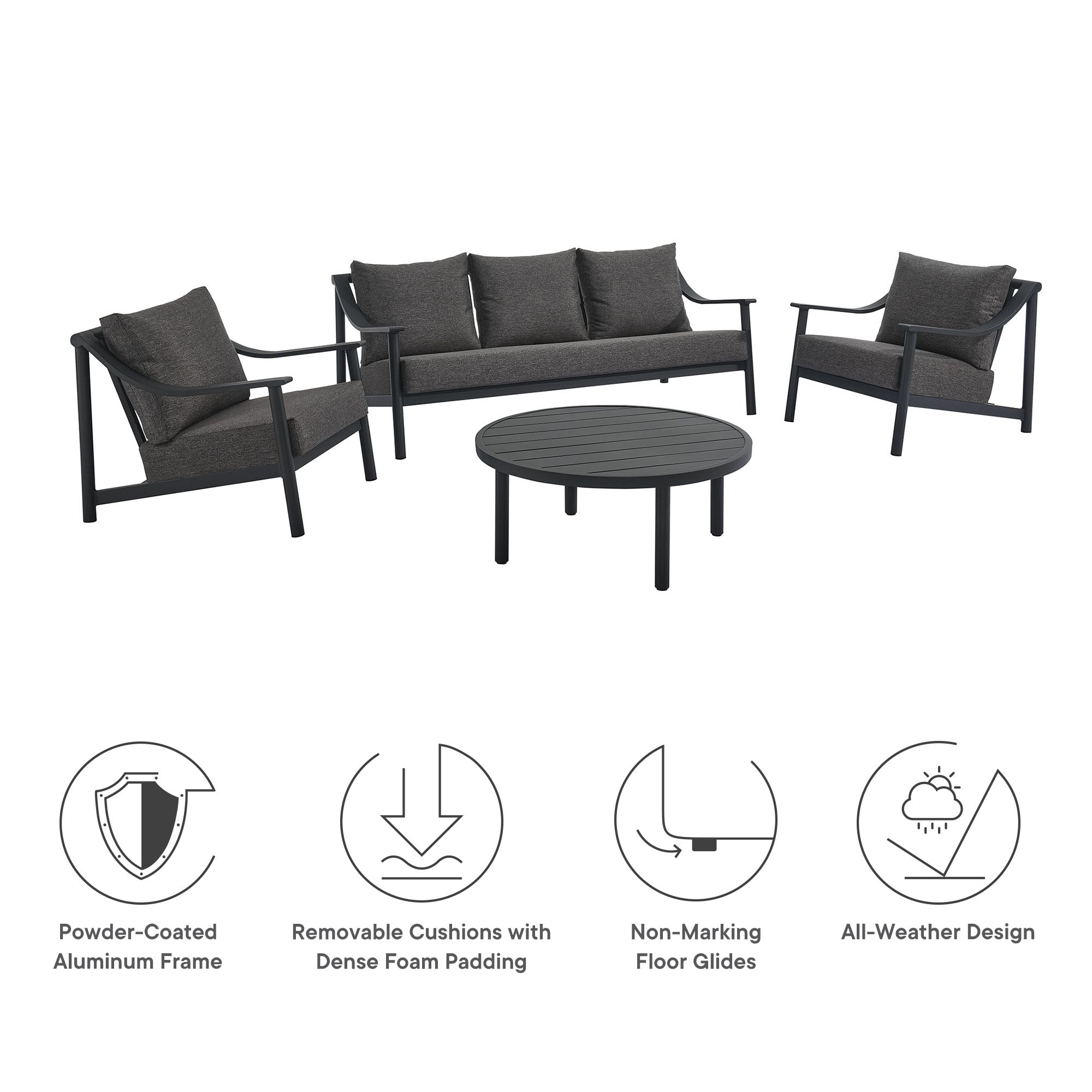 Terrace 4-Piece Outdoor Patio Aluminum Furniture Set in Carbon Graphite