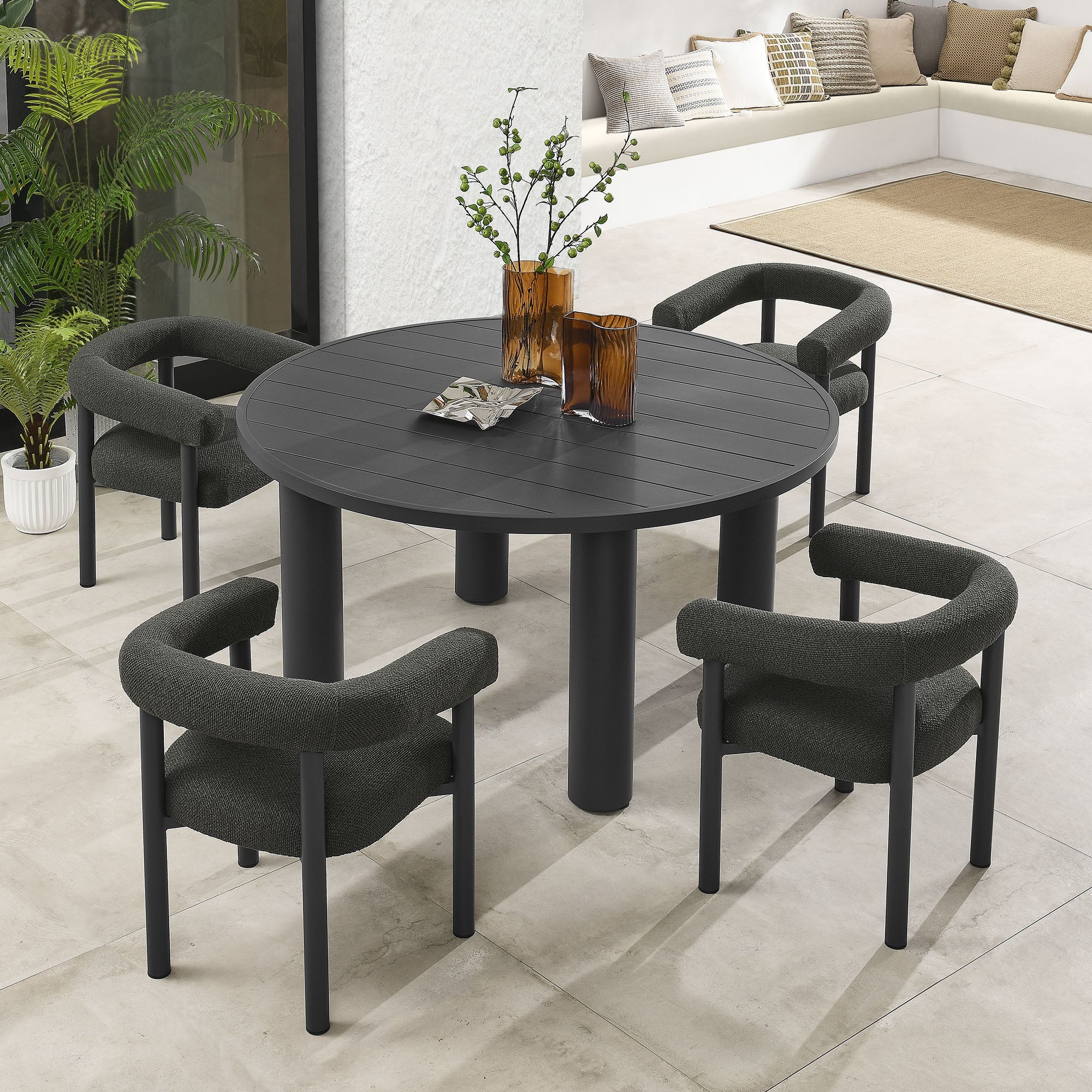 Ensemble de 5 tables à manger et chaises rondes en aluminium pour patio extérieur Nautica 