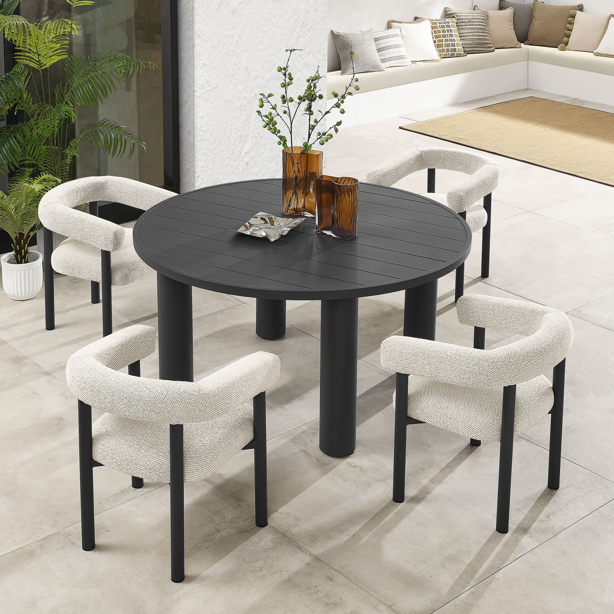 Ensemble de 5 tables à manger et chaises rondes en aluminium pour patio extérieur Nautica 