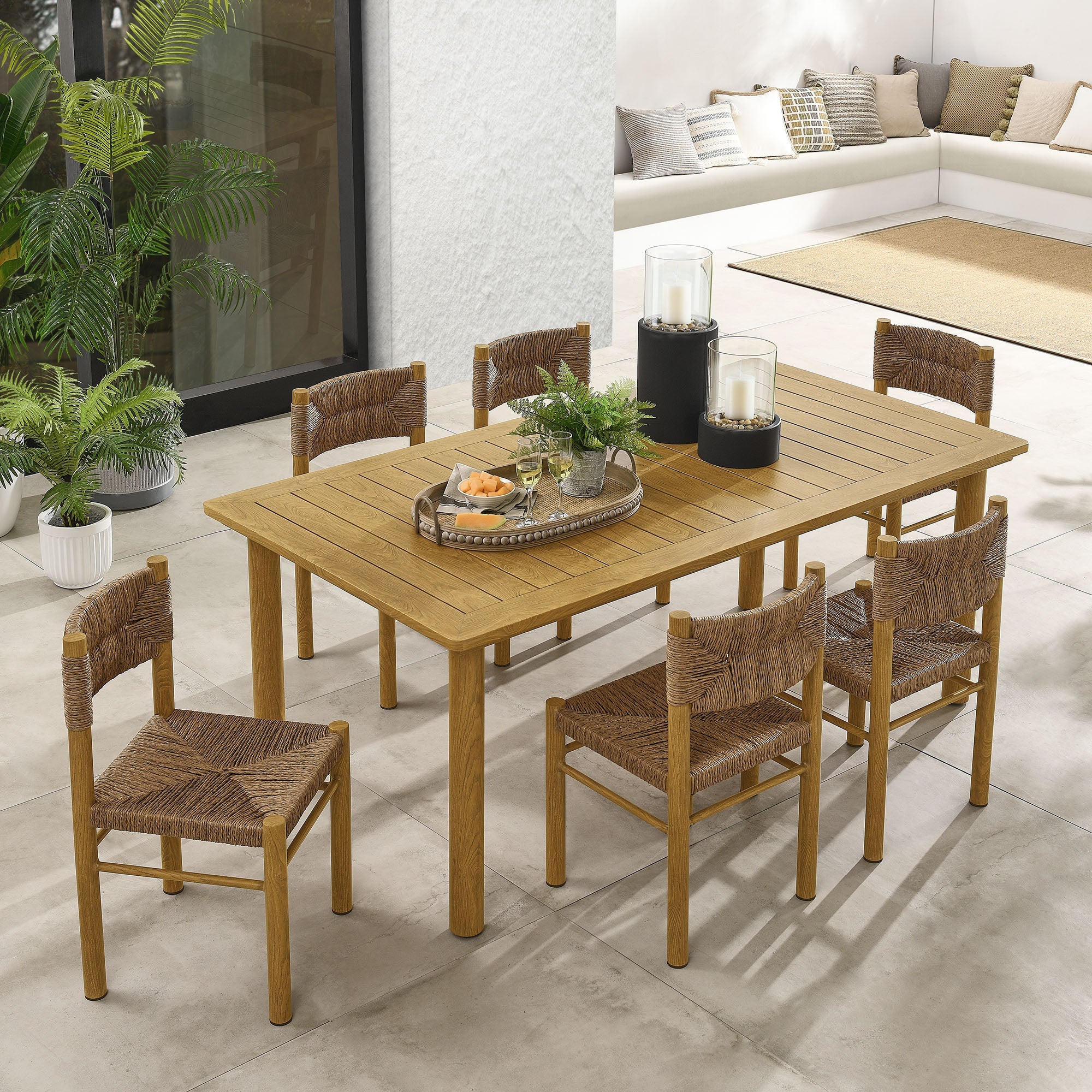 Parkland 7-Piece Rectangular Outdoor Patio Rattan and Aluminum Dining Table and Chairs Set