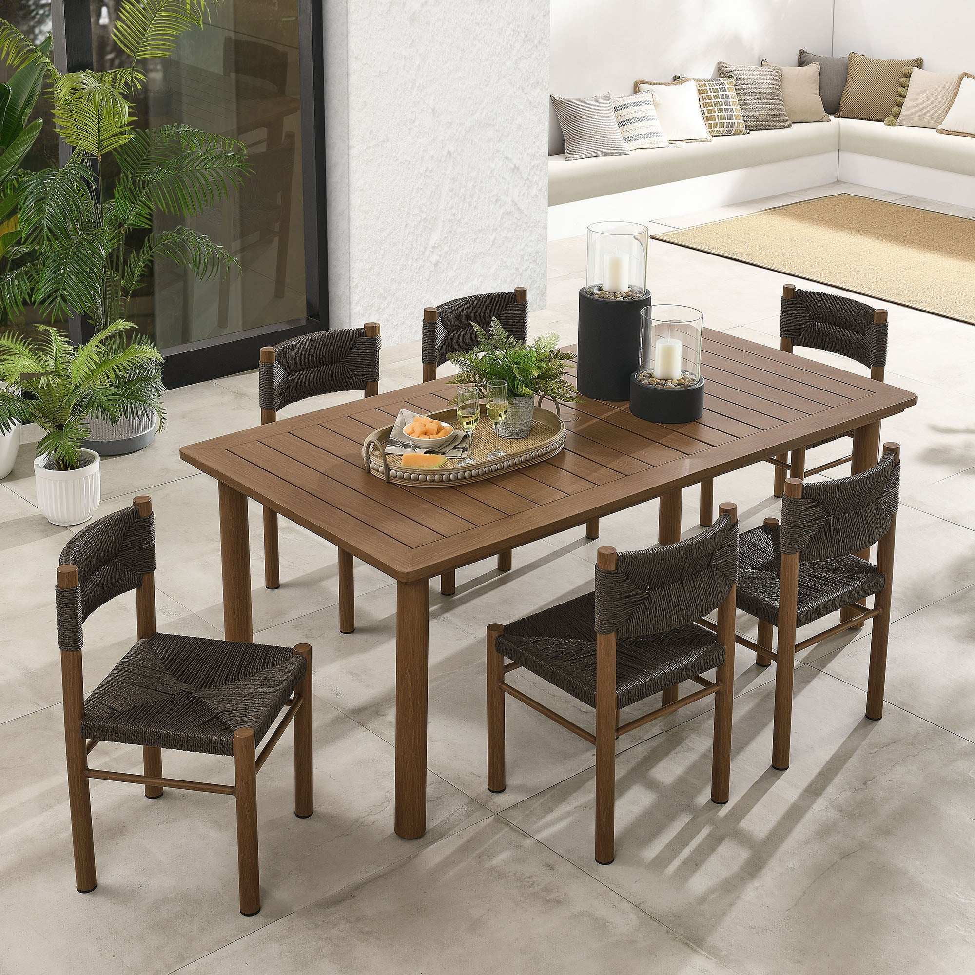 Parkland 7-Piece Rectangular Outdoor Patio Rattan and Aluminum Dining Table and Chairs Set