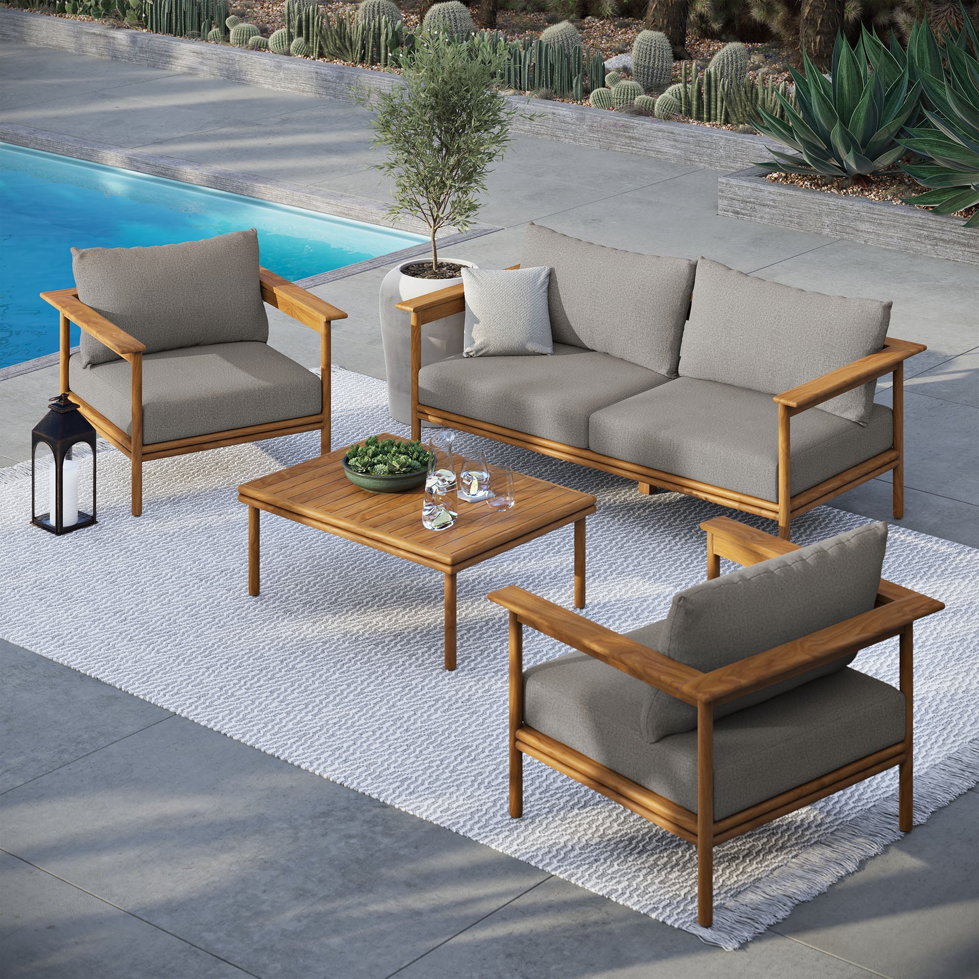 Wren 4-Piece Outdoor Patio Teak Wood Furniture Set