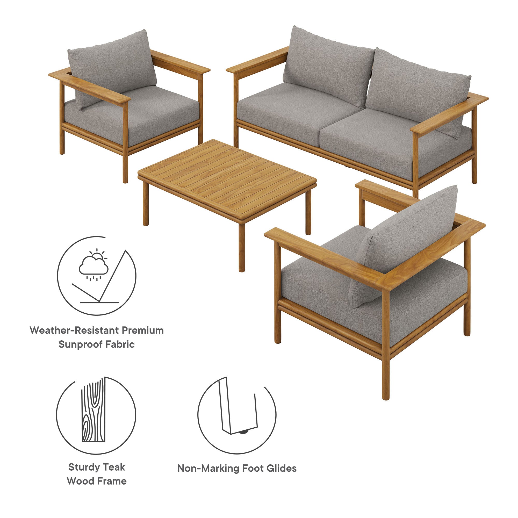 Wren 4-Piece Outdoor Patio Teak Wood Furniture Set