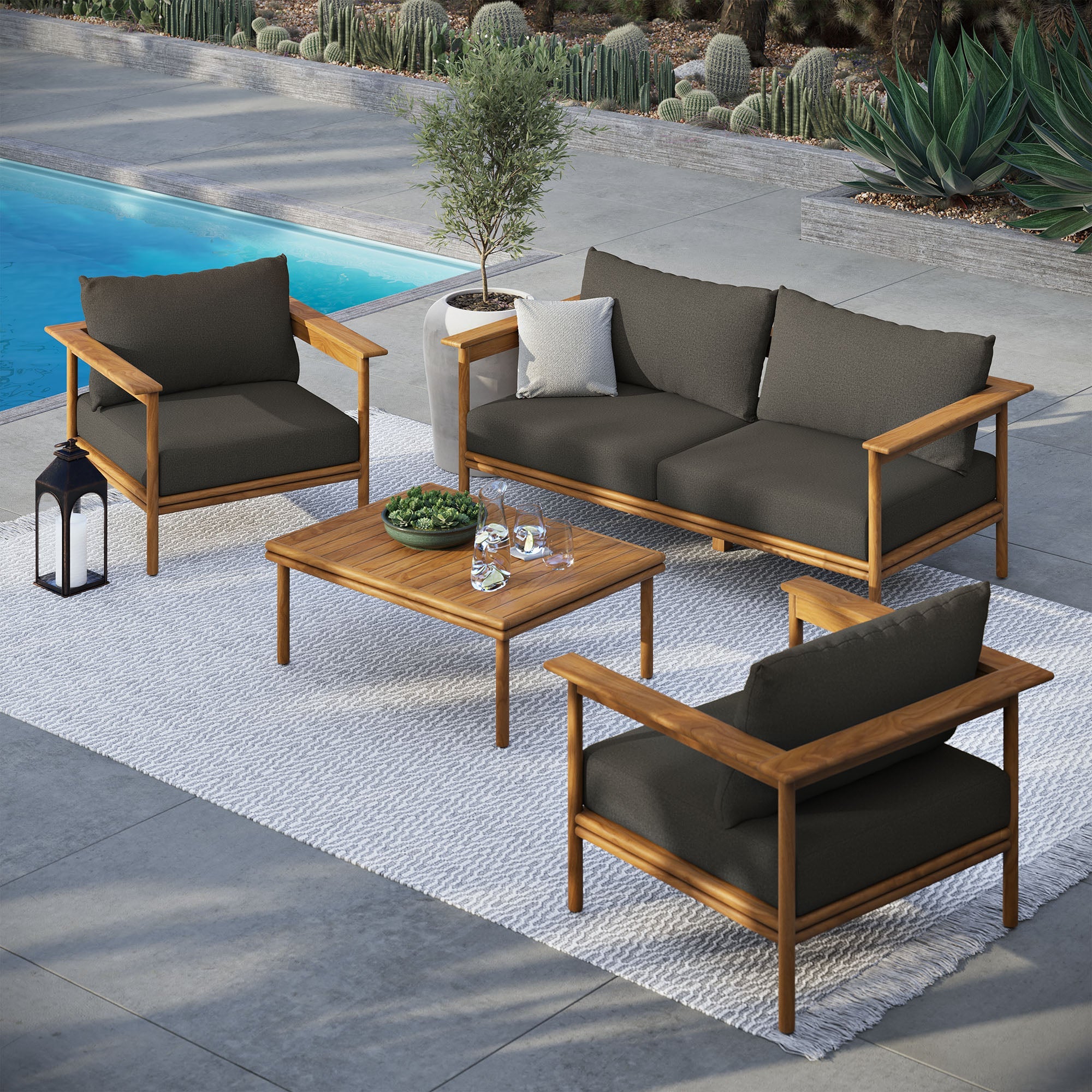 Wren 4-Piece Outdoor Patio Teak Wood Furniture Set