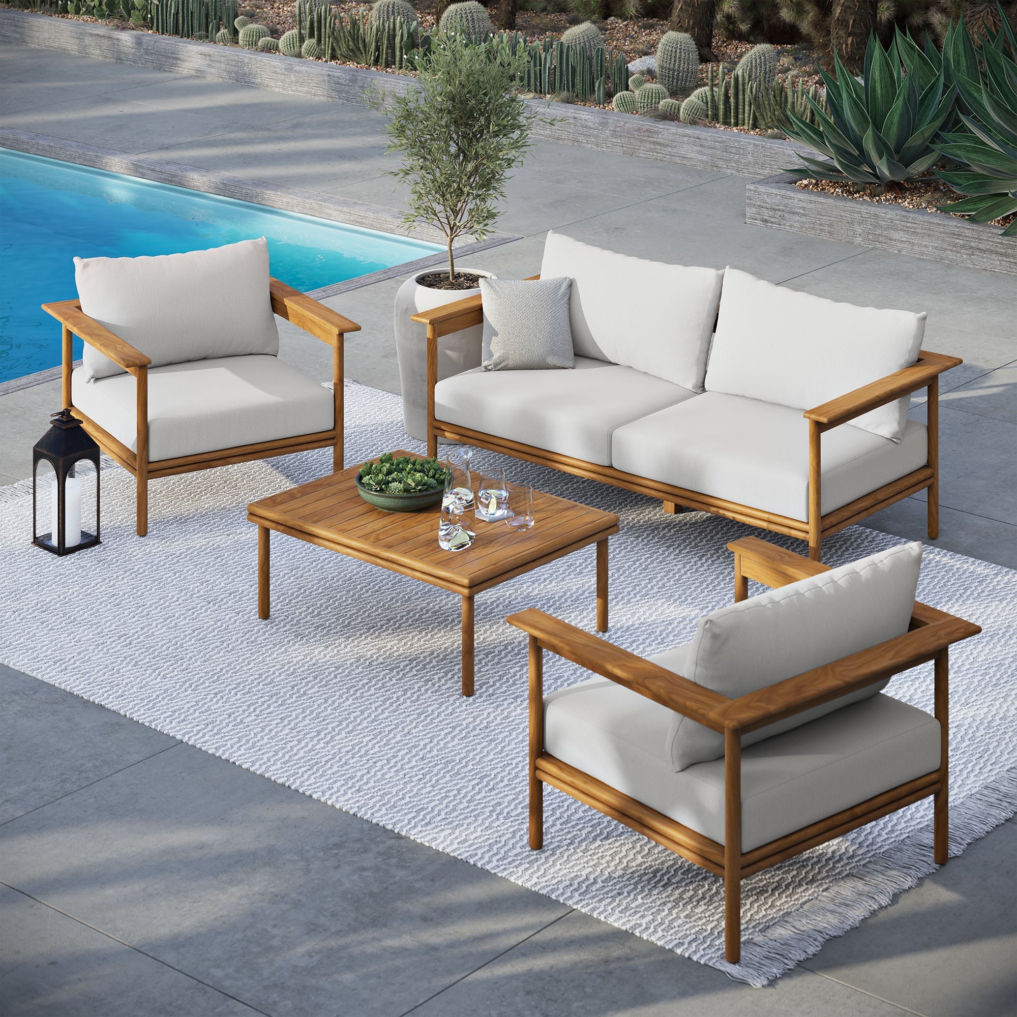 Wren 4-Piece Outdoor Patio Teak Wood Furniture Set