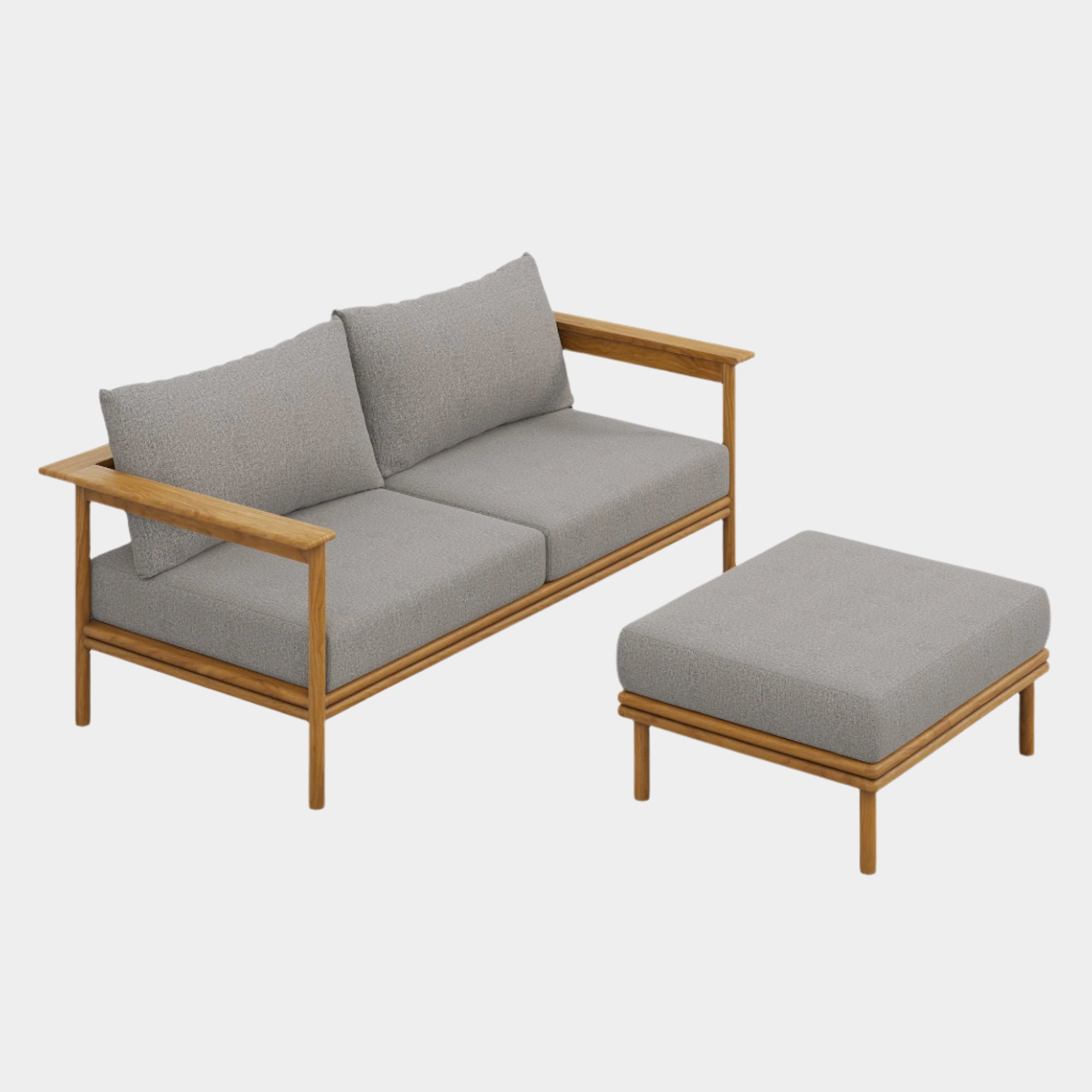 Wren 2-Piece Outdoor Patio Teak Wood Sofa and Ottoman Set