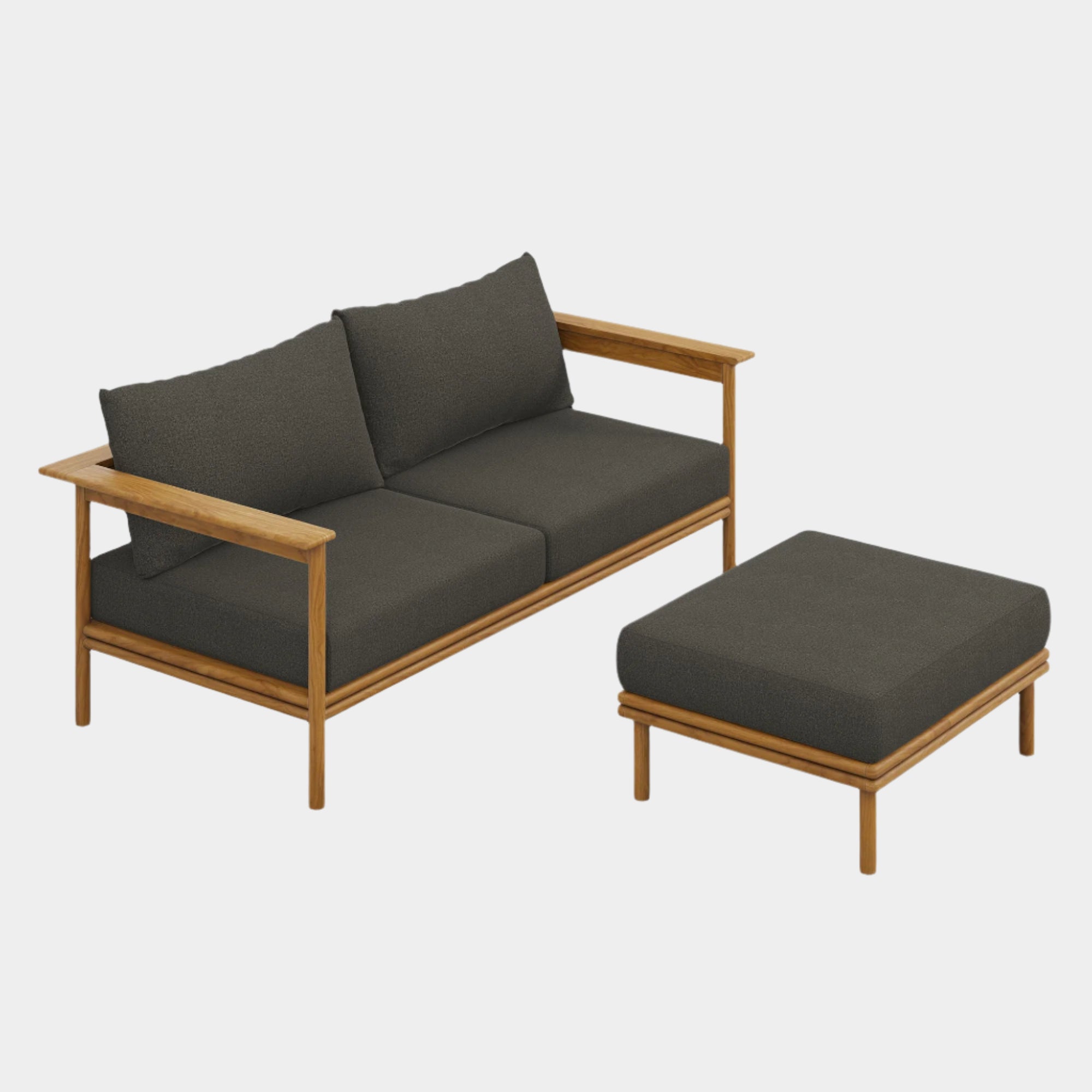 Wren 2-Piece Outdoor Patio Teak Wood Sofa and Ottoman Set