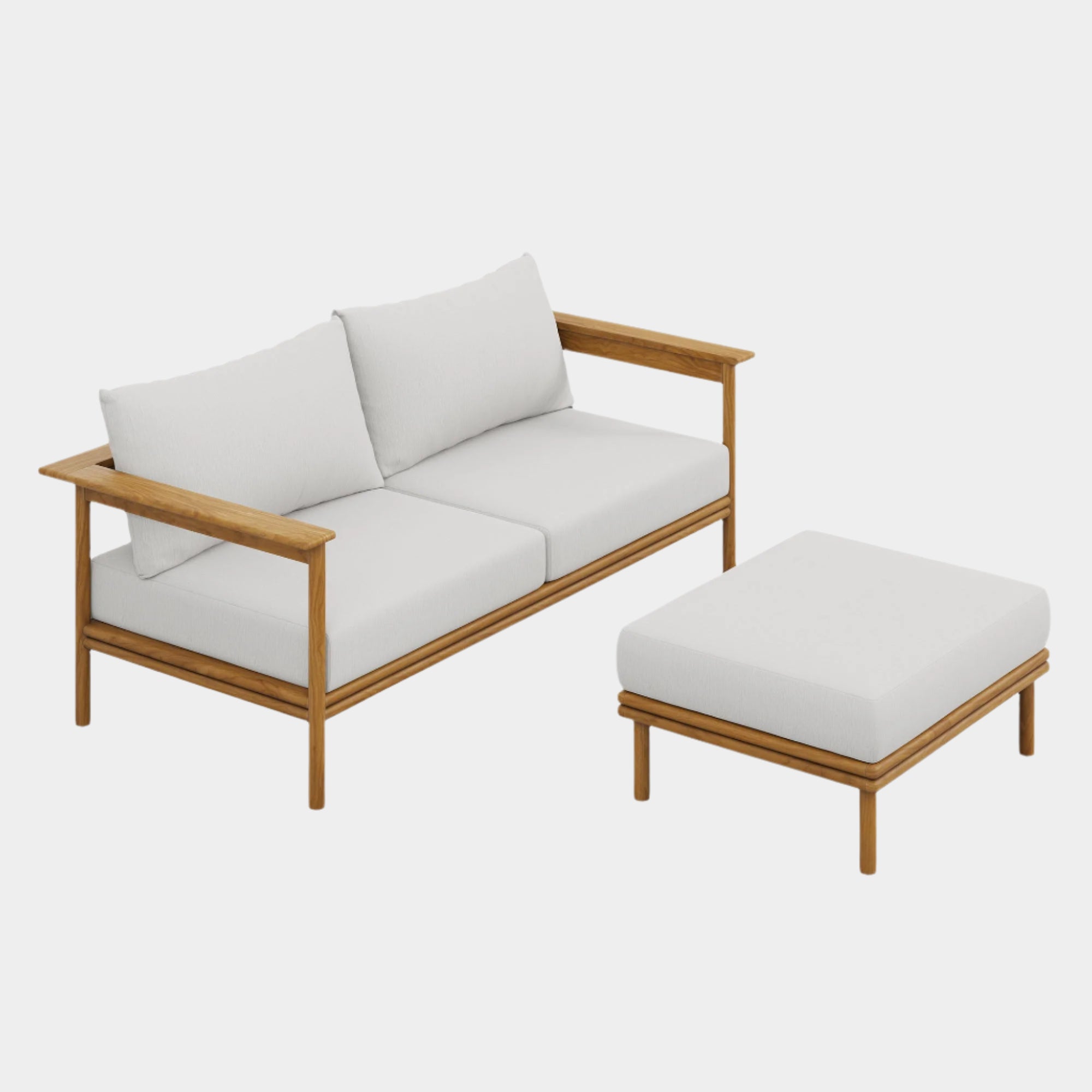 Wren 2-Piece Outdoor Patio Teak Wood Sofa and Ottoman Set