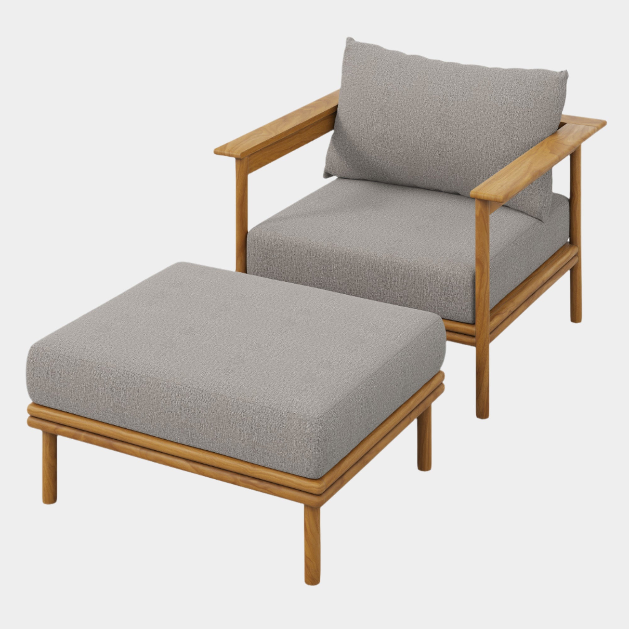 Wren Outdoor Patio Teak Wood Armchair and Ottoman Set