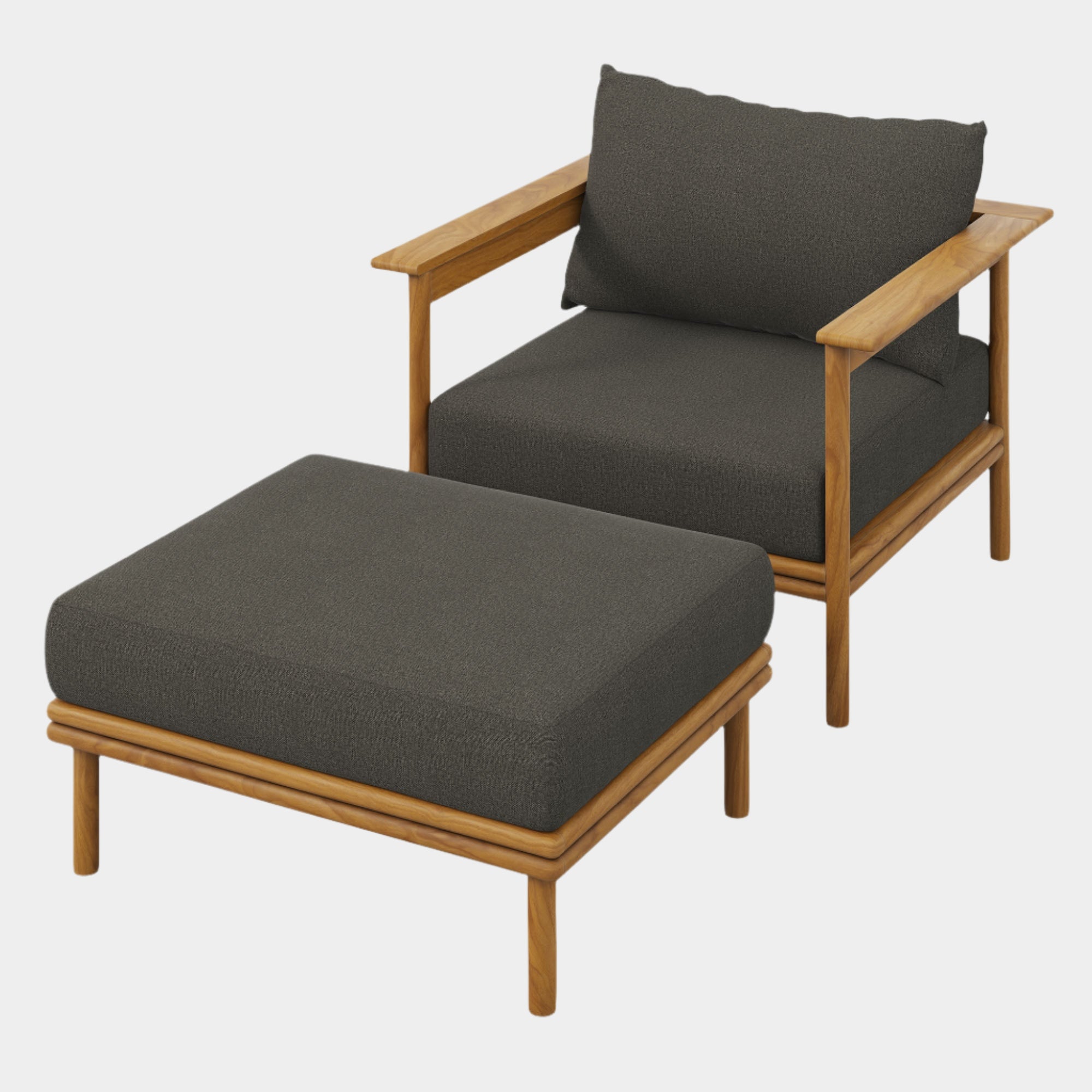 Wren Outdoor Patio Teak Wood Armchair and Ottoman Set