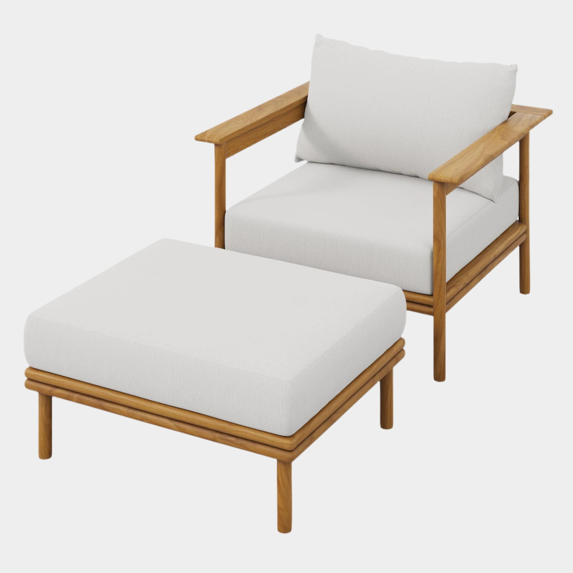 Wren Outdoor Patio Teak Wood Armchair and Ottoman Set