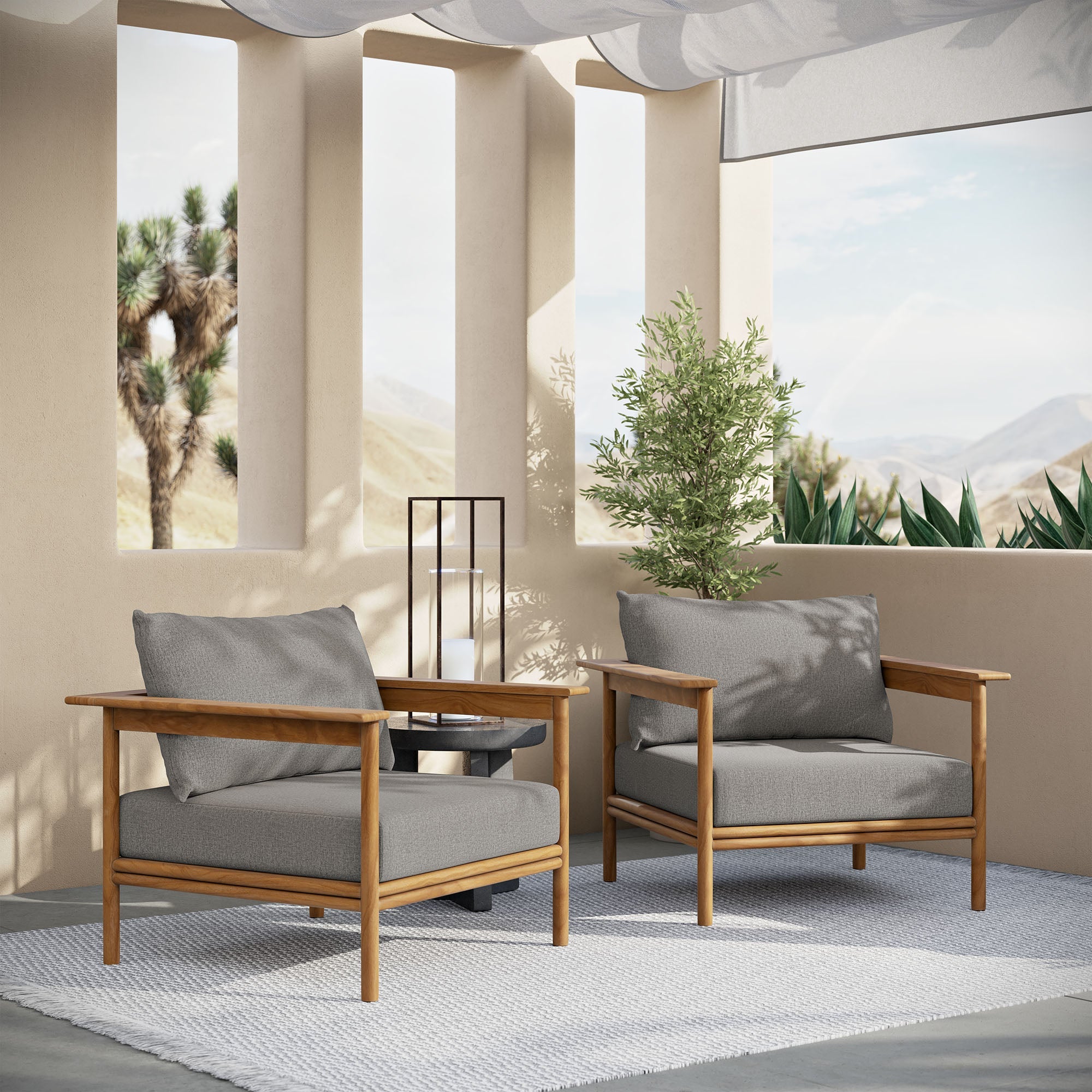 Wren Outdoor Patio Teak Wood Armchair Set