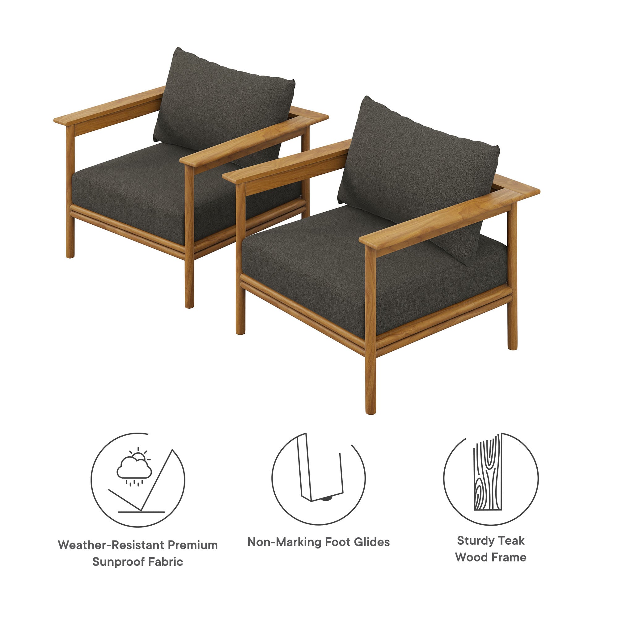 Wren Outdoor Patio Teak Wood Armchair Set