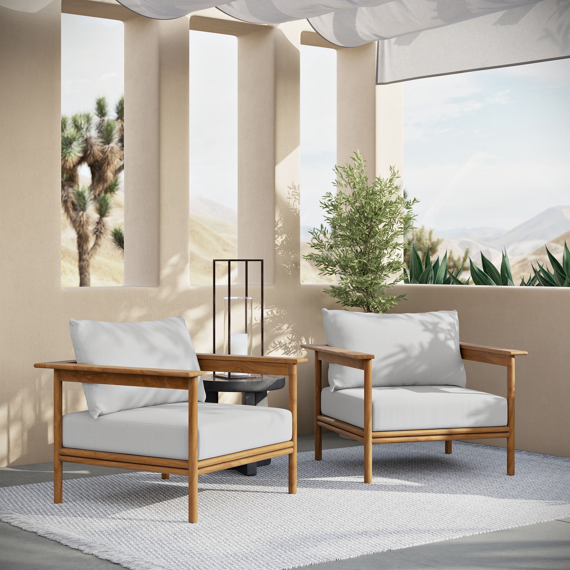 Wren Outdoor Patio Teak Wood Armchair Set