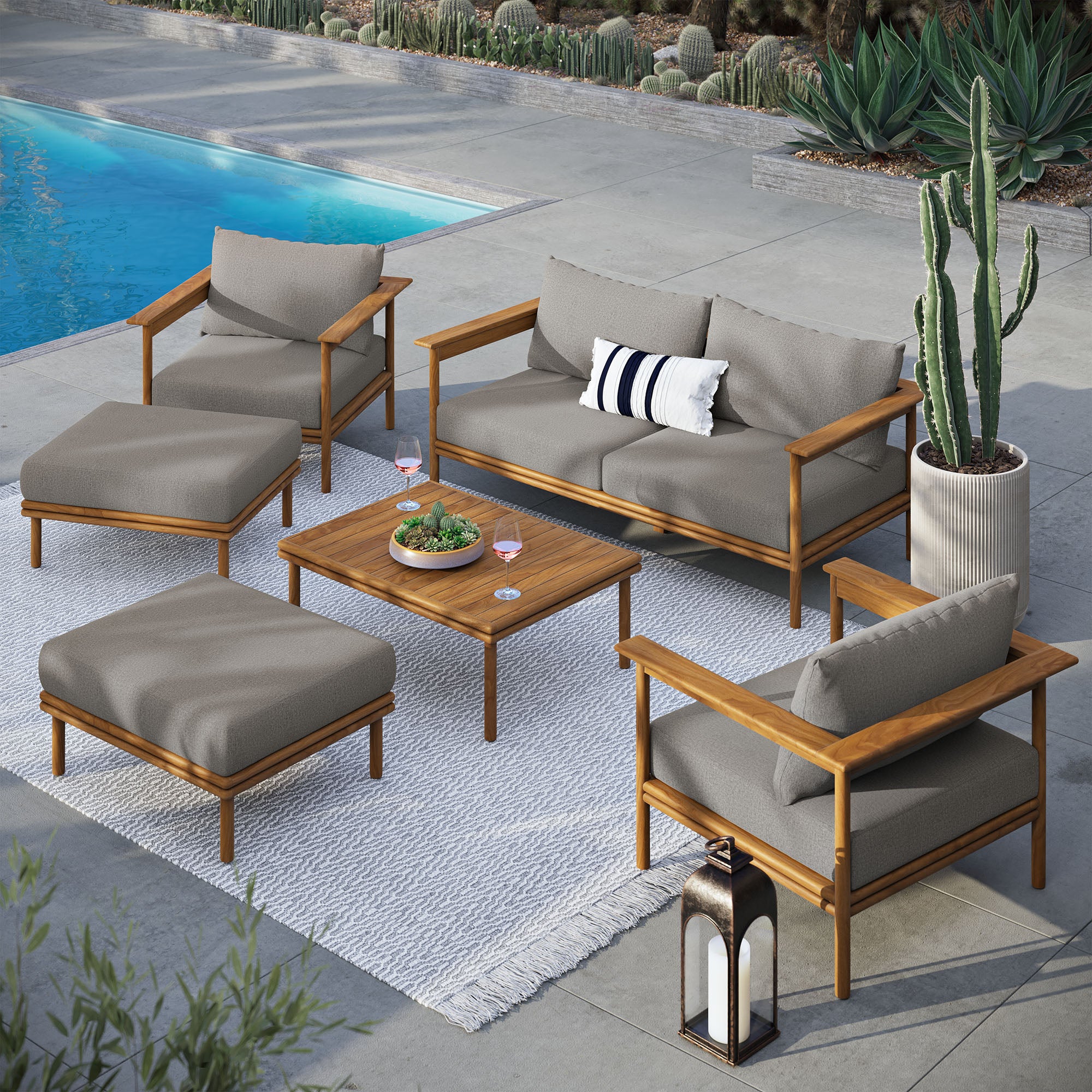 Wren 6-Piece Outdoor Patio Teak Wood Furniture Set