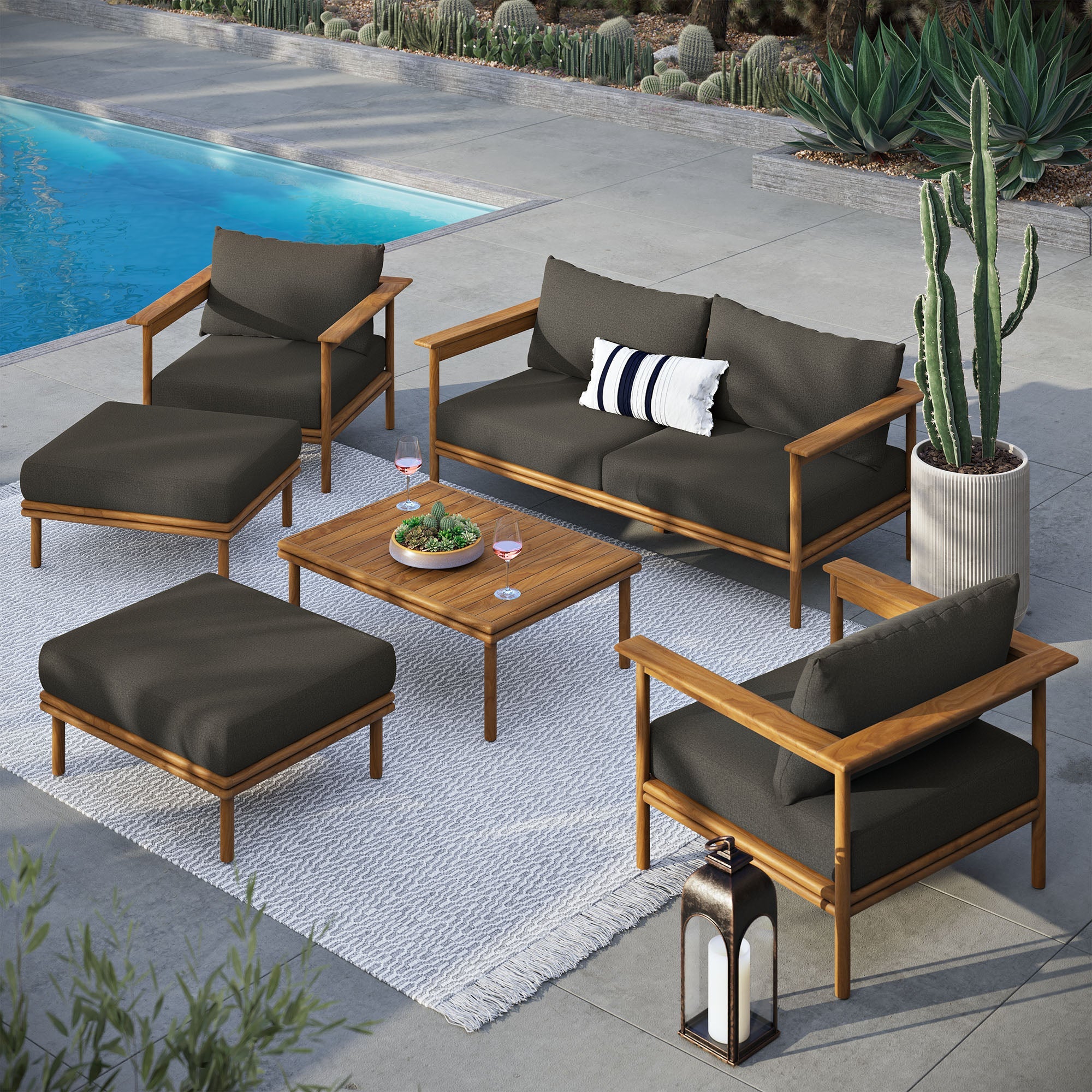 Wren 6-Piece Outdoor Patio Teak Wood Furniture Set