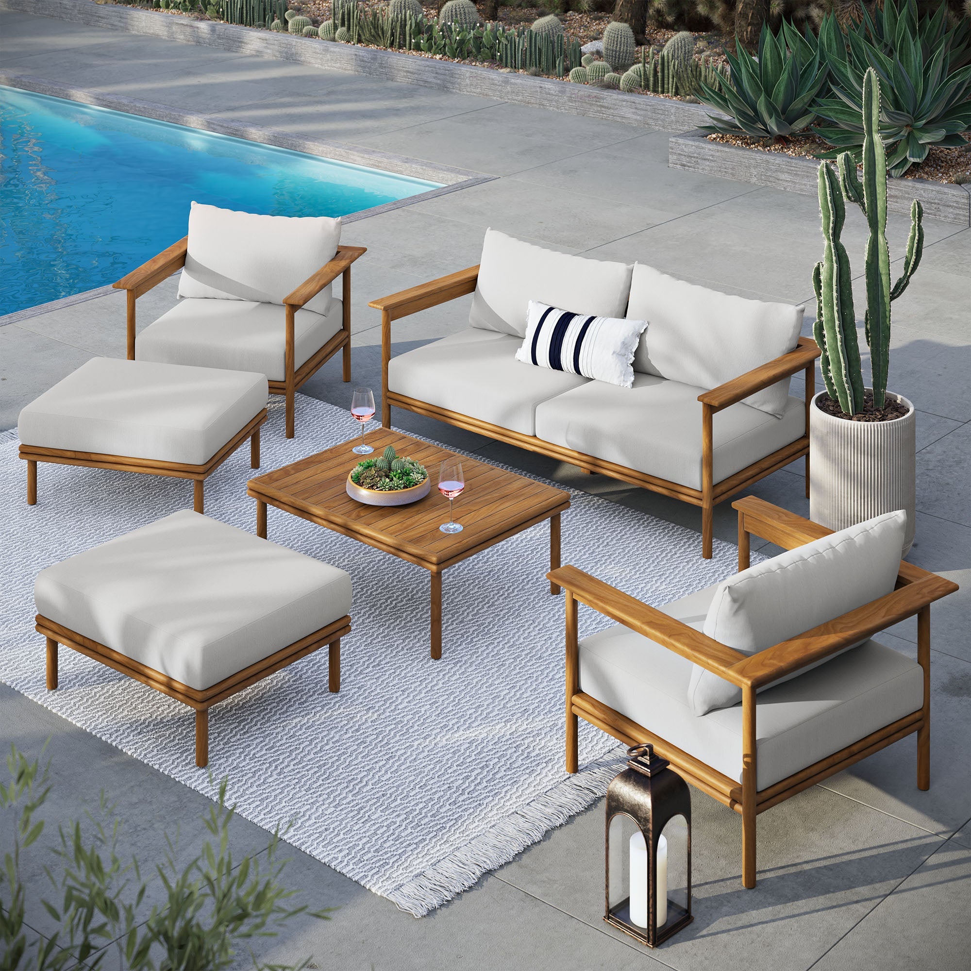 Wren 6-Piece Outdoor Patio Teak Wood Furniture Set