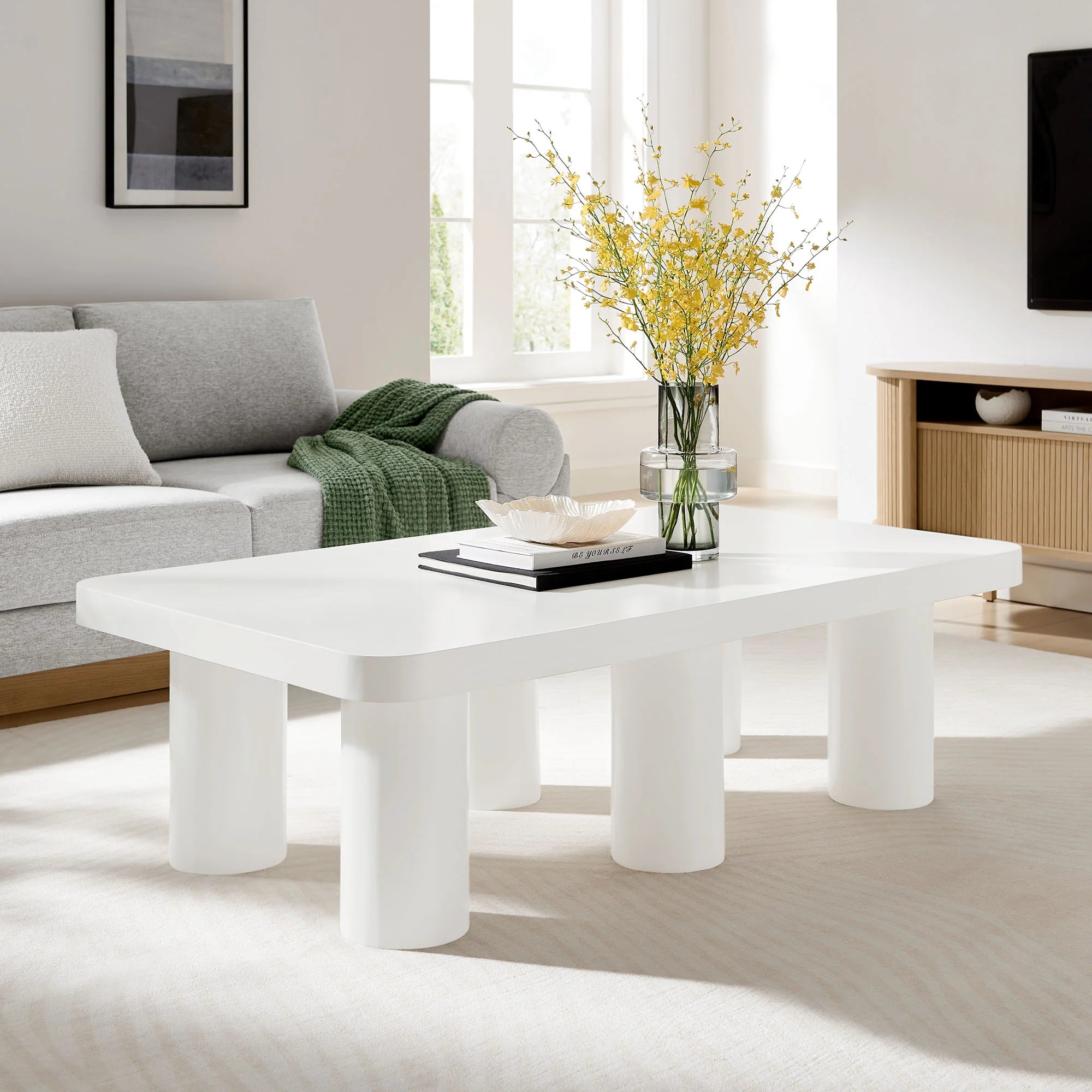Cleo 54” Rectangular Coffee Table in White