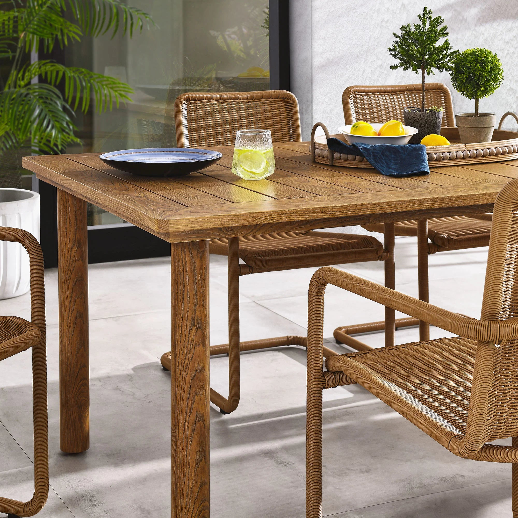 Abacus 7-Piece Rectangular Outdoor Patio Aluminum Dining Table Set