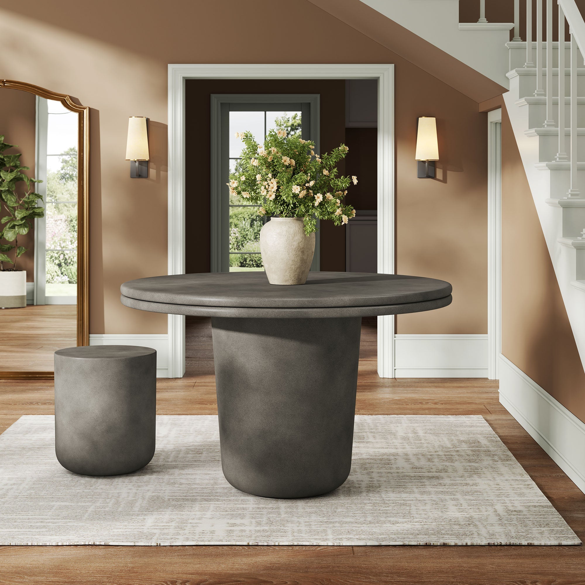 Table à manger ronde en béton pour patio intérieur et extérieur Brion de 48 po 