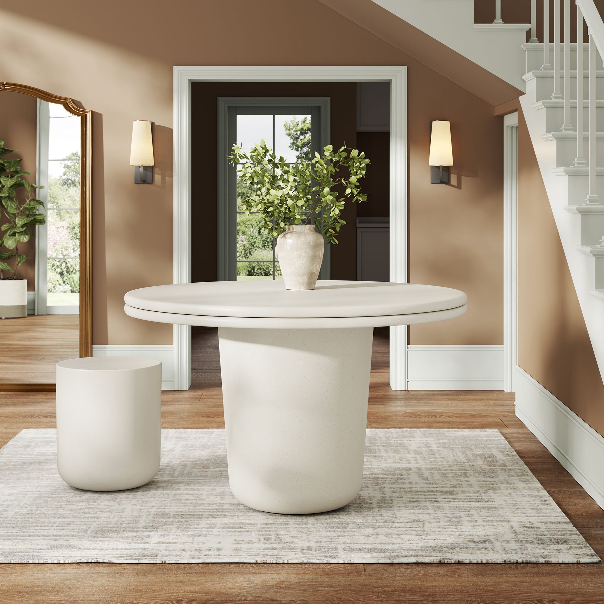 Table à manger ronde en béton pour patio intérieur et extérieur Brion de 48 po 