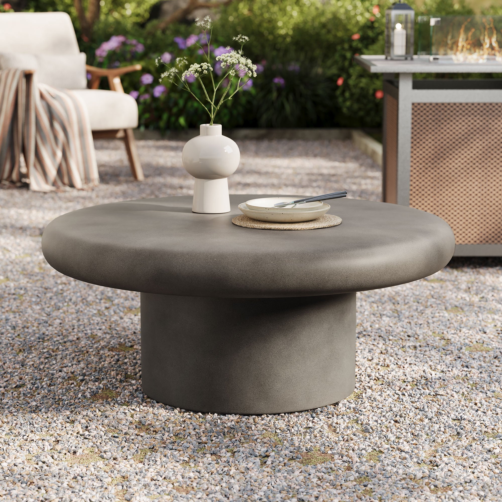 Table basse ronde en béton pour patio intérieur et extérieur Argos 