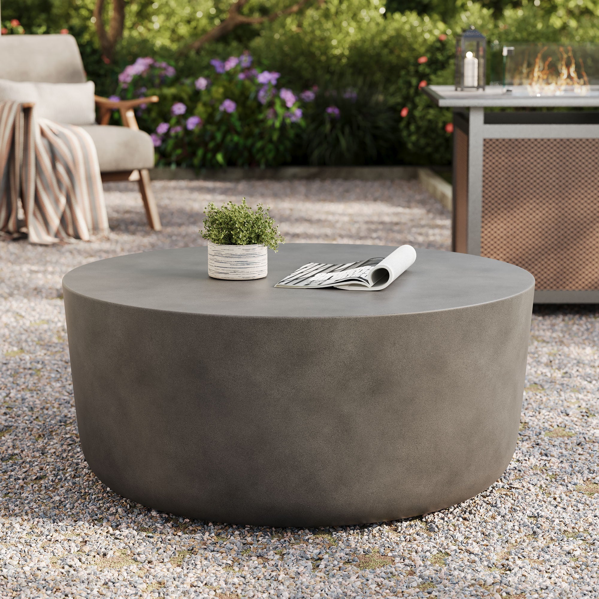 Brion Round Indoor - Outdoor Patio Concrete Coffee Table