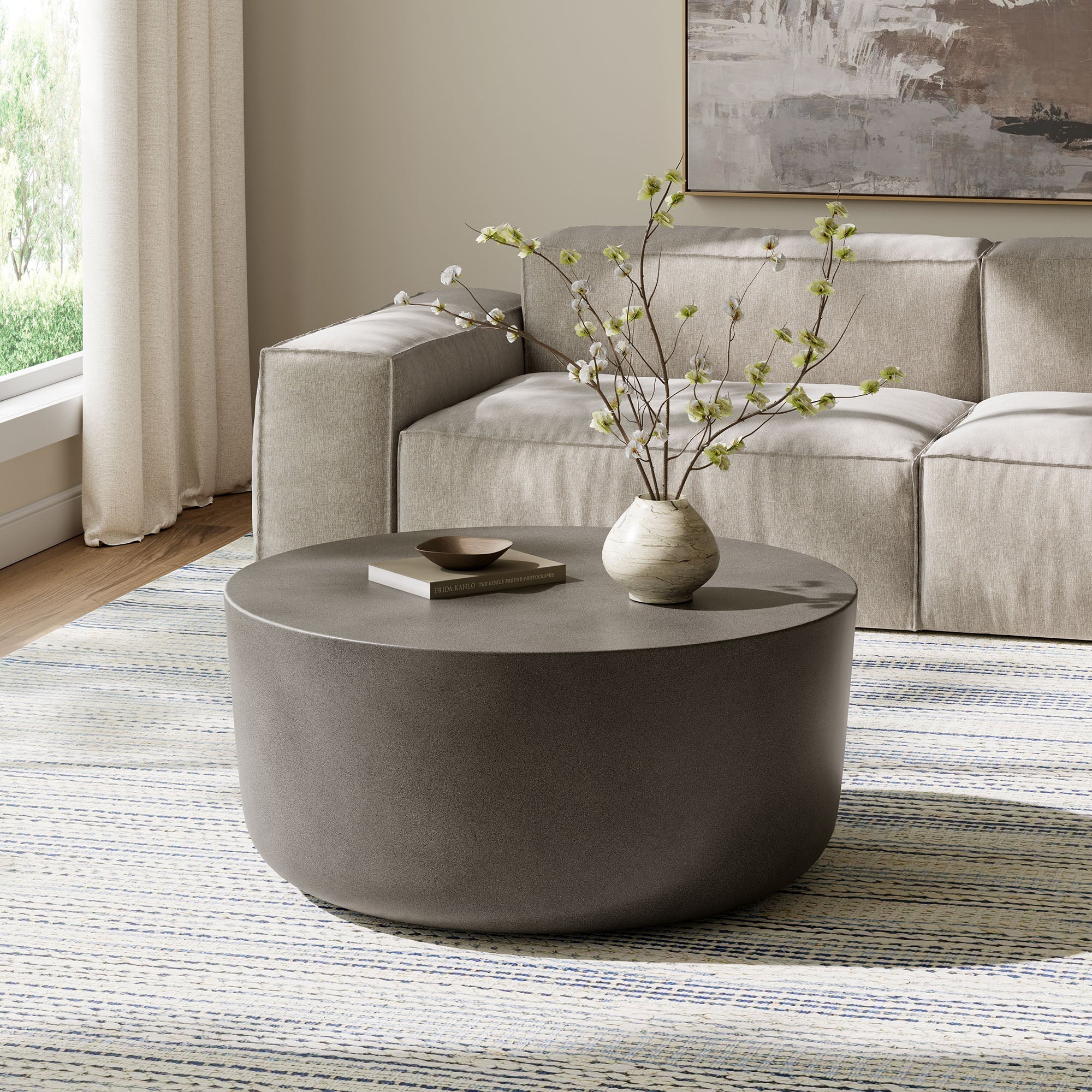 Brion Round Indoor - Outdoor Patio Concrete Coffee Table