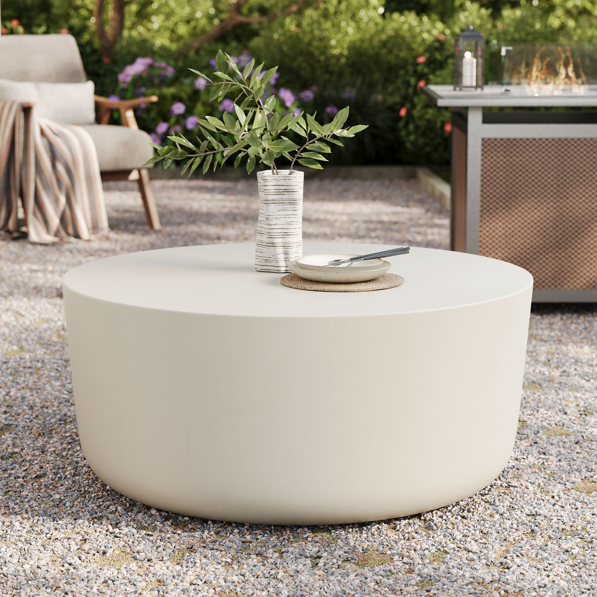 Brion Round Indoor - Outdoor Patio Concrete Coffee Table