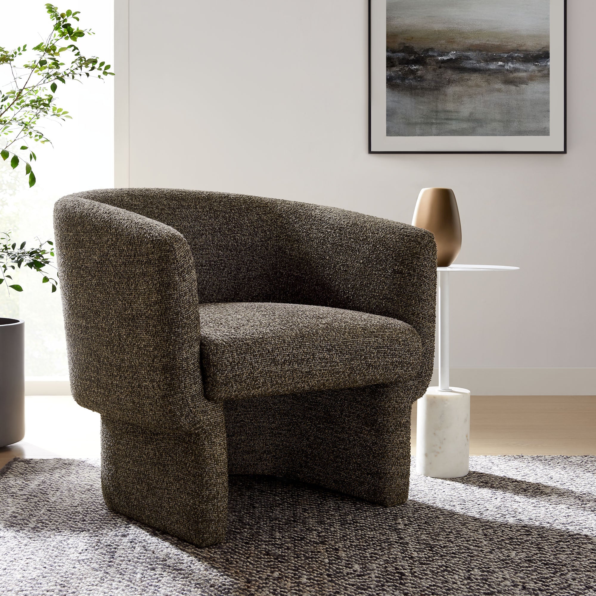 Fauteuil d'appoint tonneau en tissu Boucle Muse