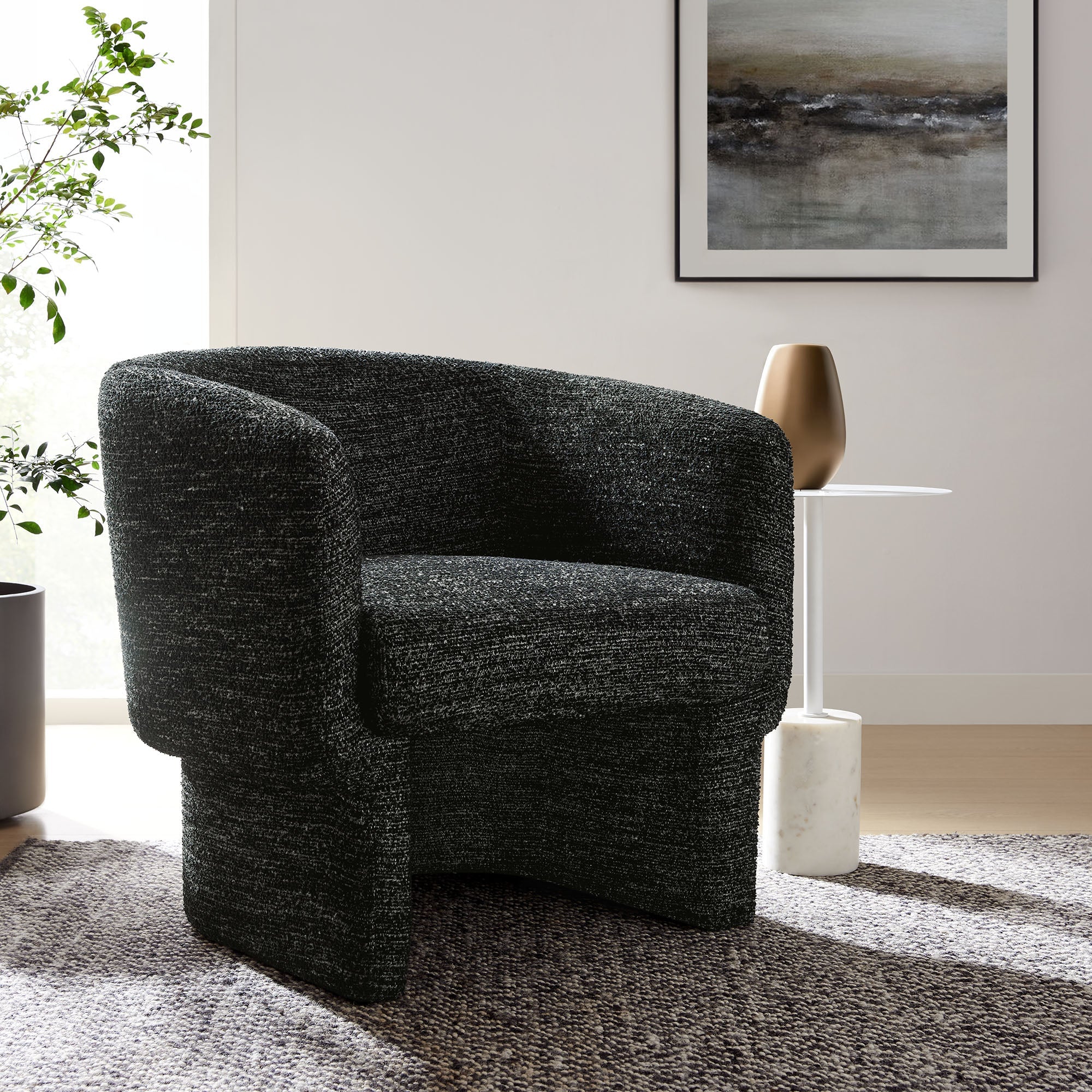 Fauteuil d'appoint tonneau en tissu Boucle Muse