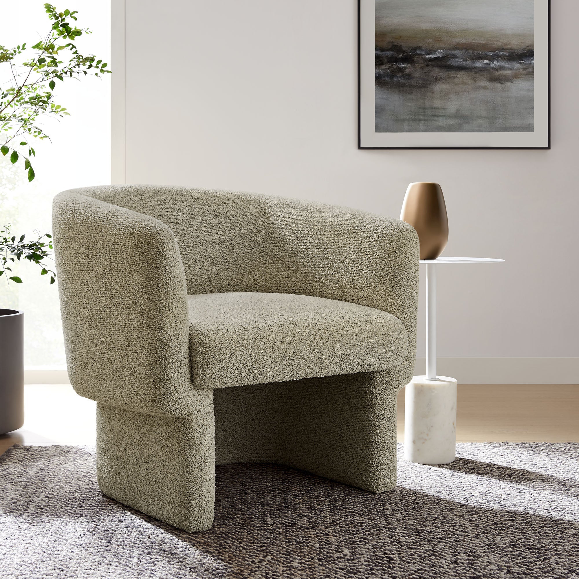 Fauteuil d'appoint tonneau en tissu Boucle Muse