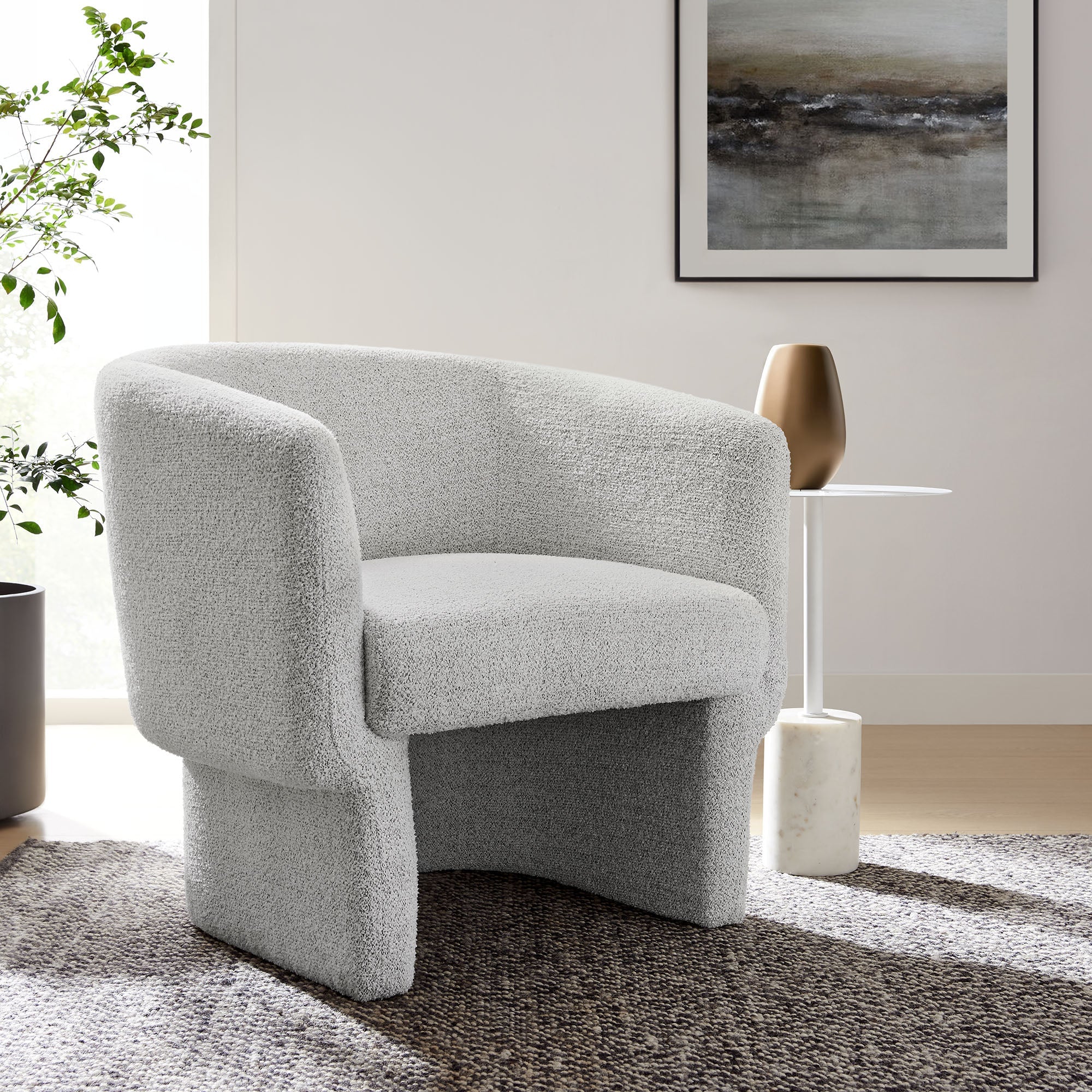 Fauteuil d'appoint tonneau en tissu Boucle Muse