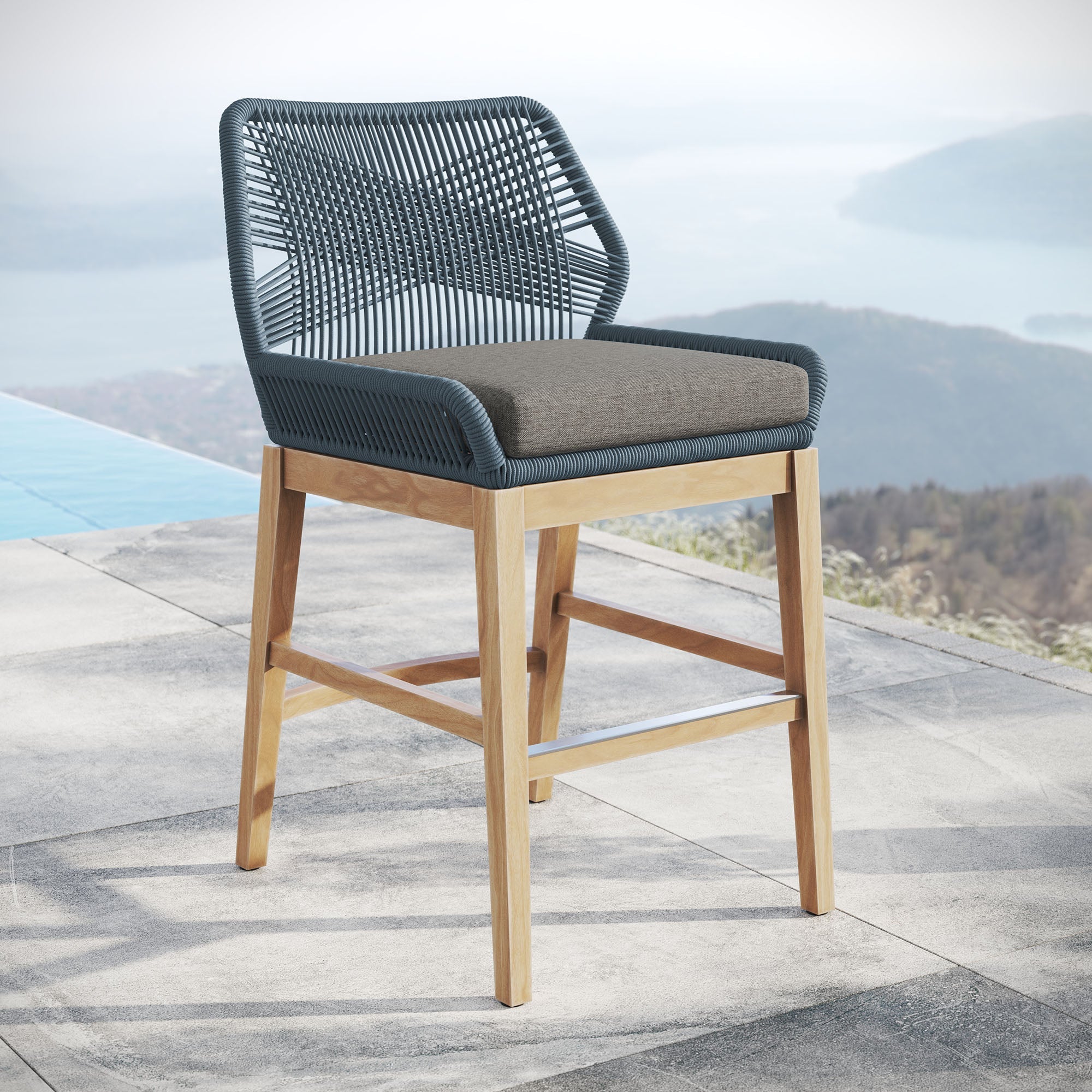 Wellspring Outdoor Patio Teak and Rope Counter Stool